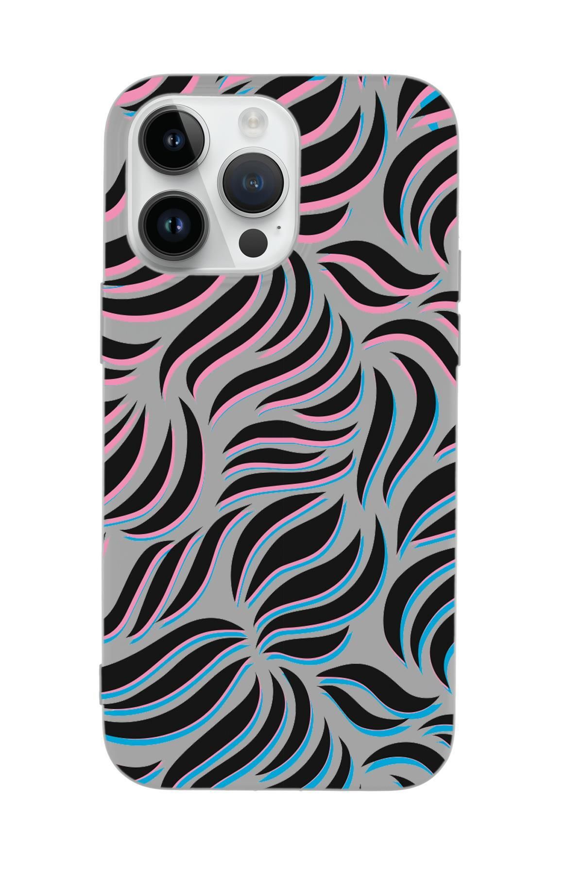 mooodcase iPhone 14 Pro Uyumlu Color Wave Desenli Premium Silikonlu Telefon Kılıfı