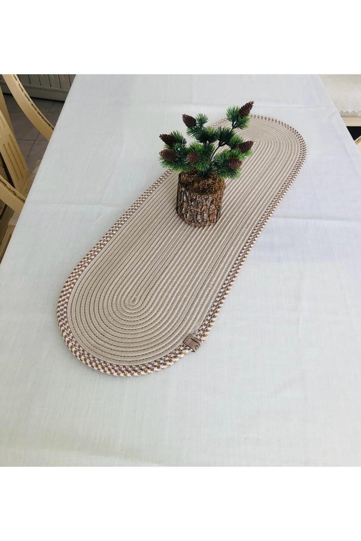 ModaCardin hasır jüt görünümlü runner masa sehpa örtüsü gri