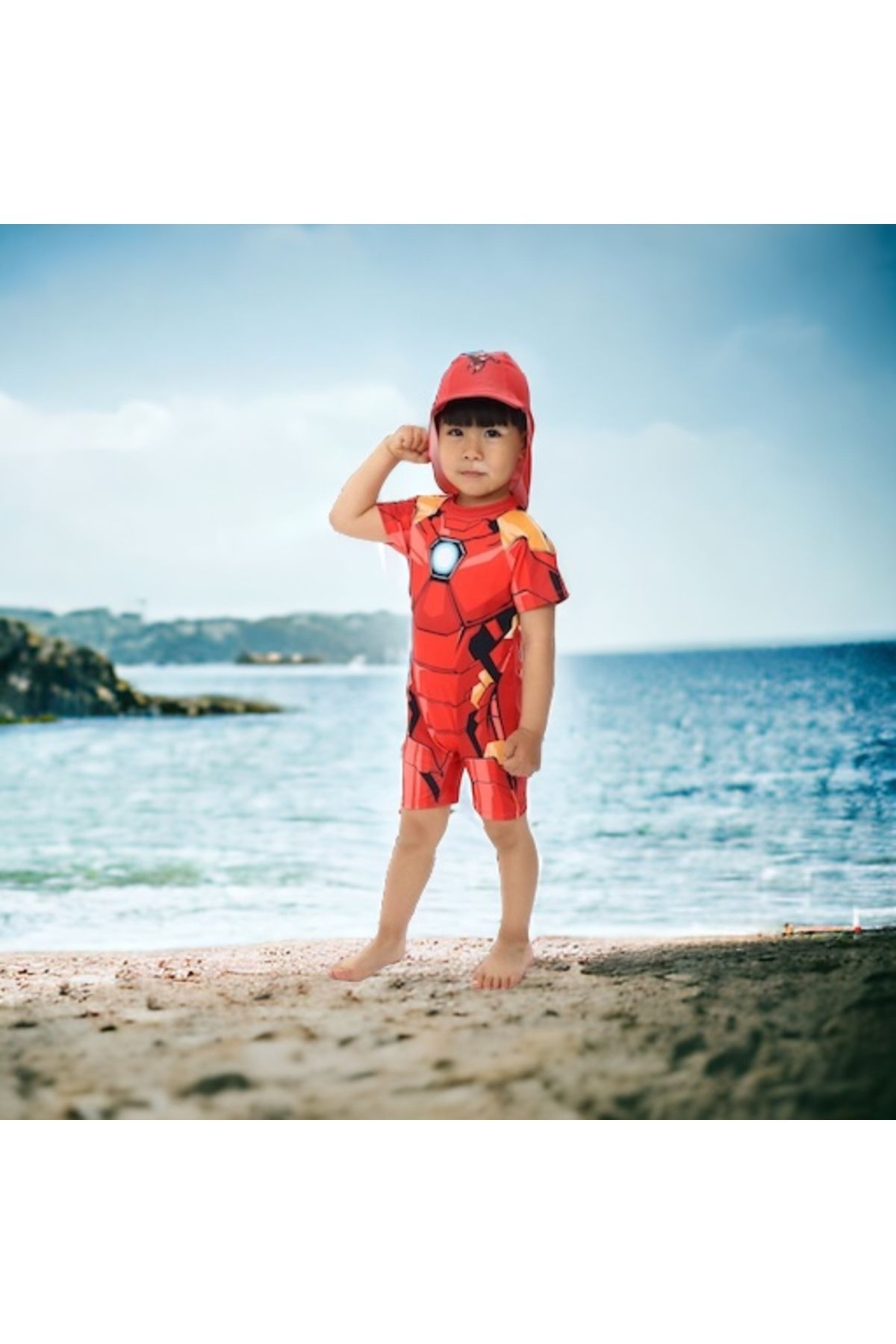 Lolliboomkids Erkek Çocuk Kırmızı Renk Sevilen Model Tarz Güneş Korumalı Kısa Kol Tulum Mayo Sırt Fermuarlı