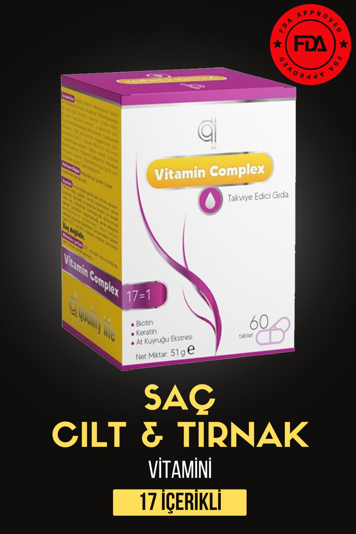 Quality Life Ql Hair Vitamin Complex 60 Tablet Biotin Keratin Selenyum Çinko Folik Asit Saç Dökülmesi Vitamini