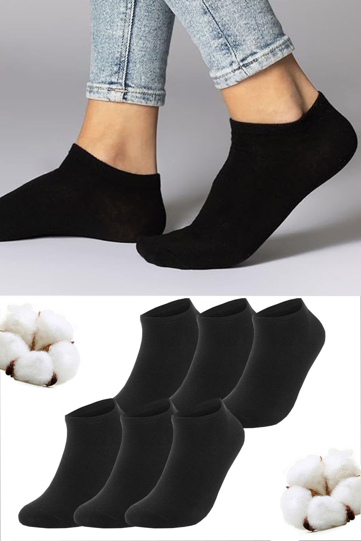 Lvari 6 Çift Pamuklu Dikişsiz Siyah Patik Çorap Kadın Çorap Erkek Çorap