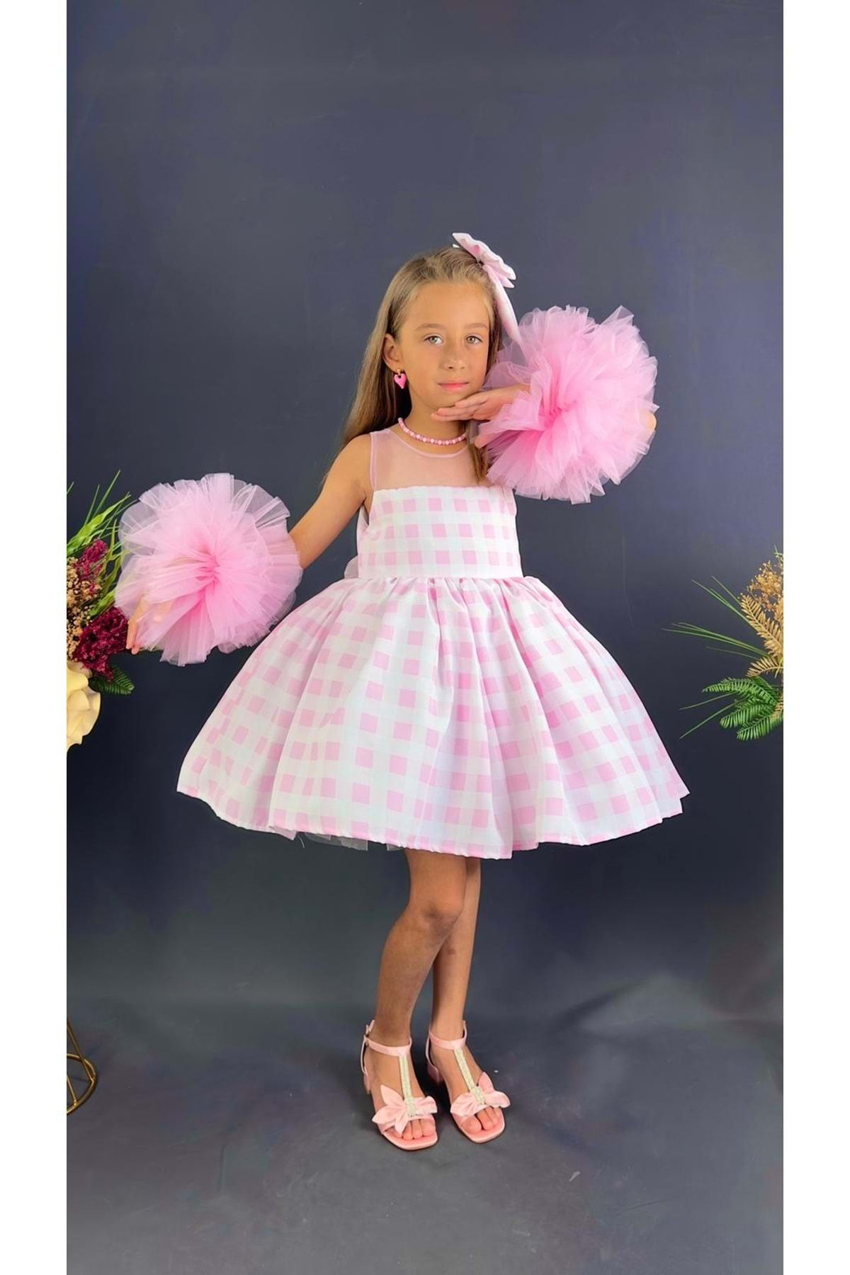 Mnk Baby&Kids Barbie Tarz Ponpon Kol Pötikare Kız Çocuk Elbise Mnk0535 Pembe