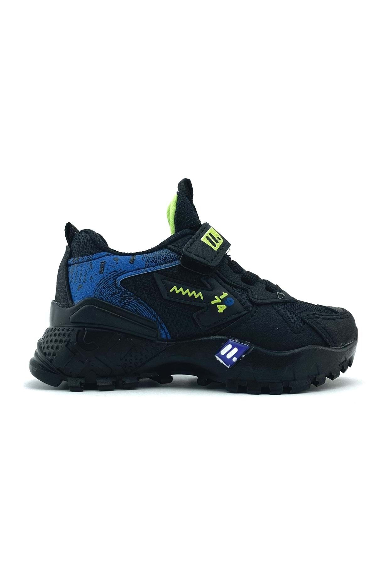 Mnk Çırtçırtlı Siyah Mavi Erkek Çocuk Spor Ayakkabı Siyah