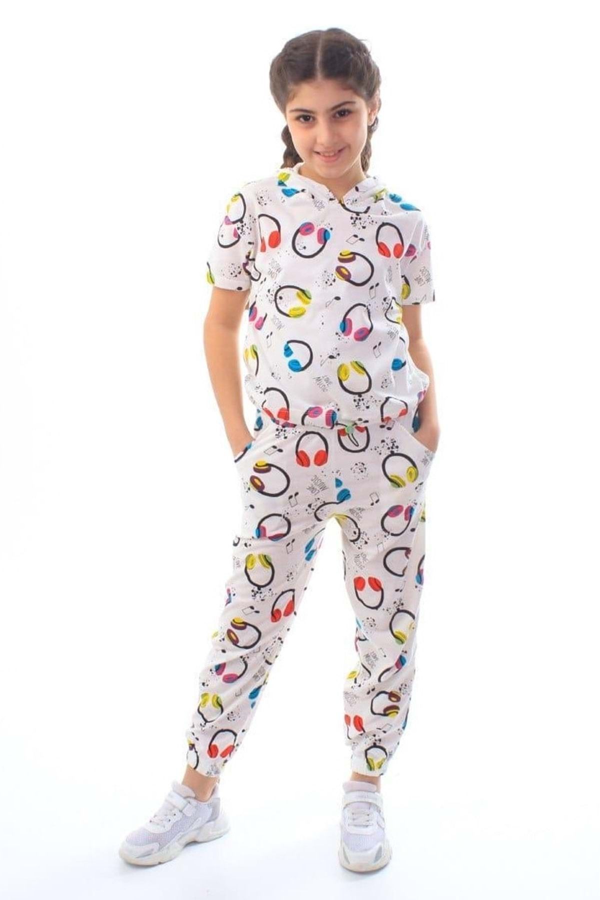 Mnk Yazlık Kısa Kol Kız Çocuk Pijama Beyaz