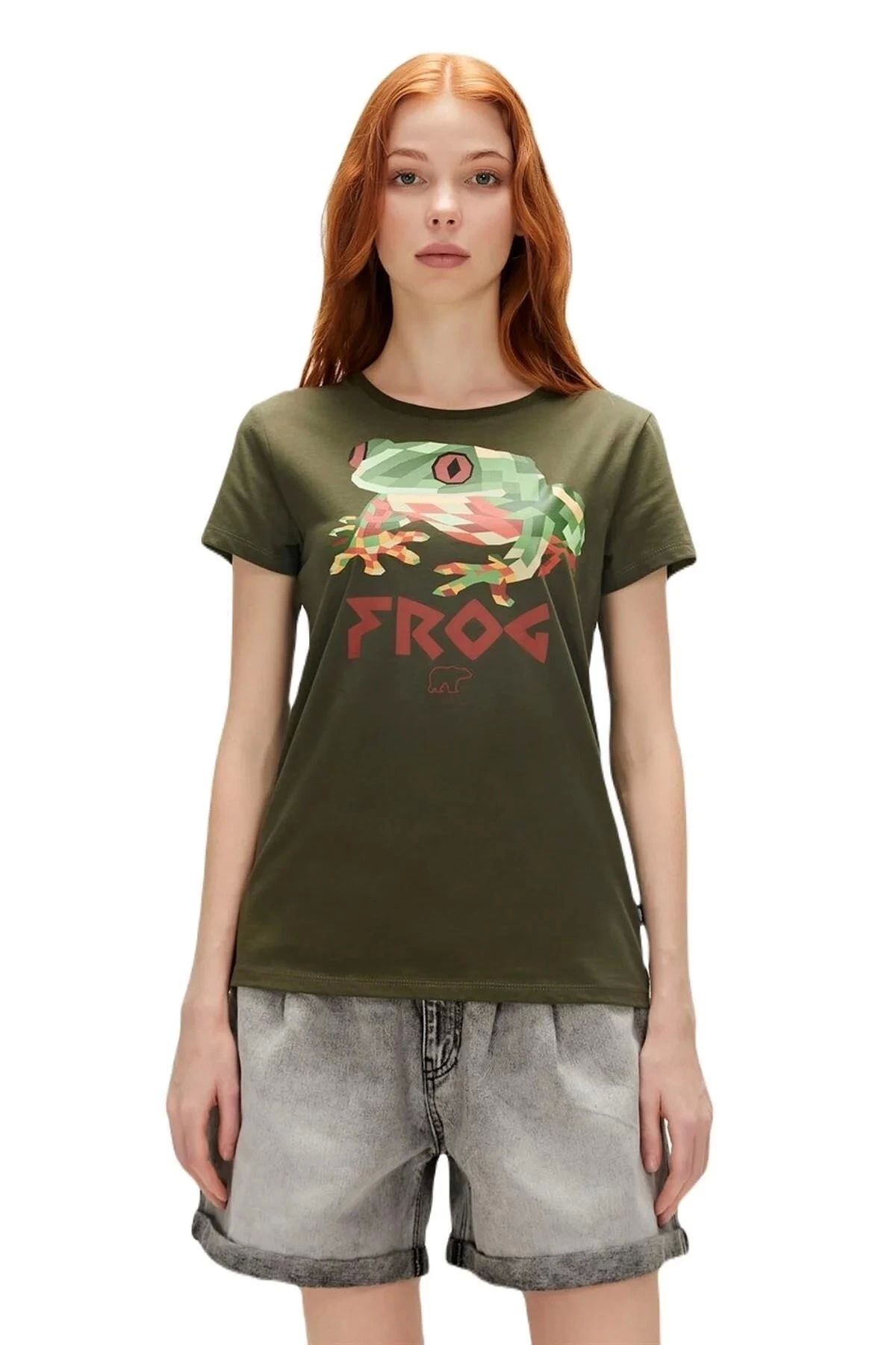 Bad Bear Frog 0 Yaka Kadın Tshirt - Khaki