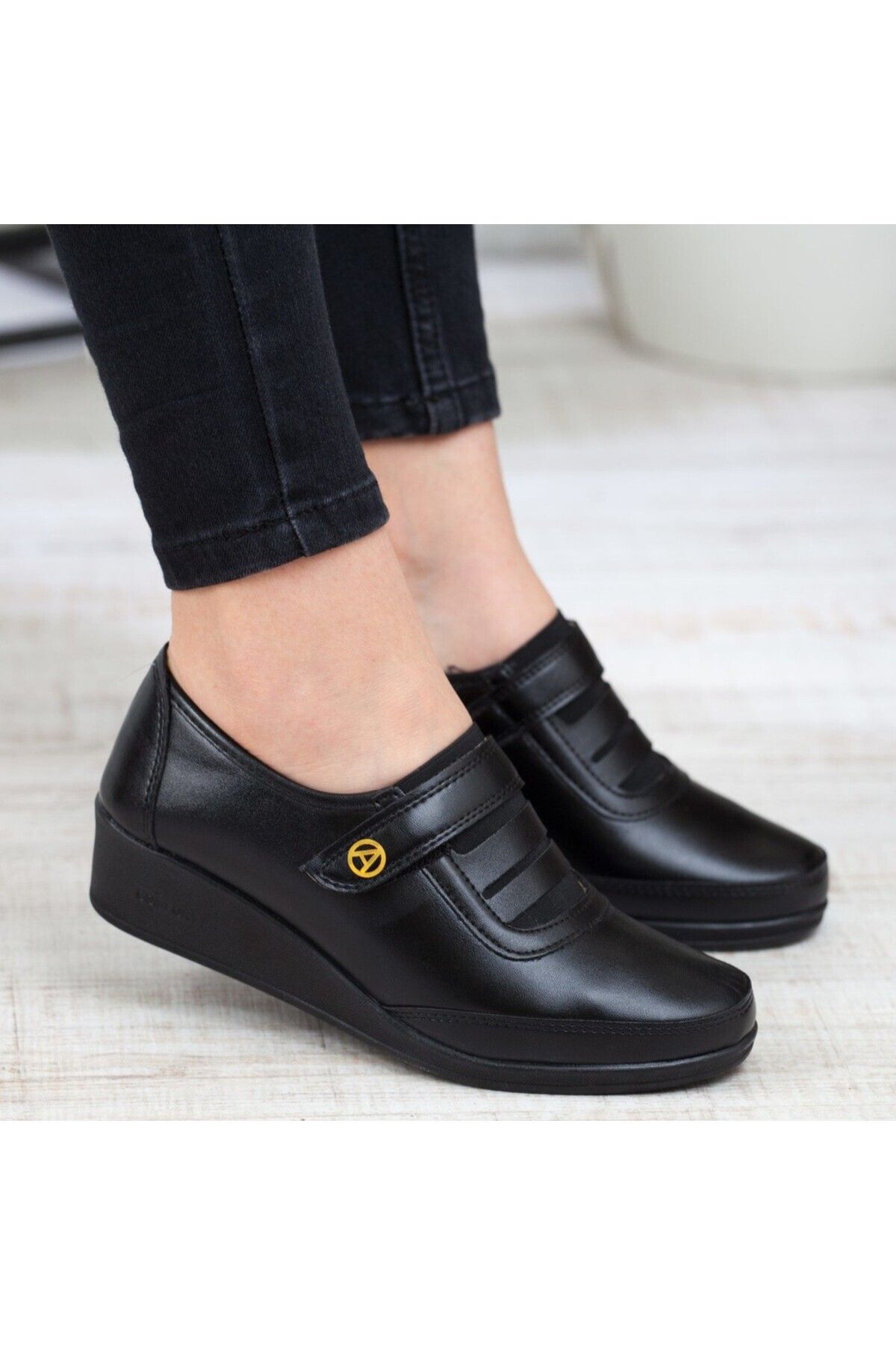 KAOF SHOES Kadın Siyah Klasik Ayakkabı Ortopedik Anne Ayakkabısı Anne Babet Ayakkabı Anne Kadın Günlük Ayakkabı