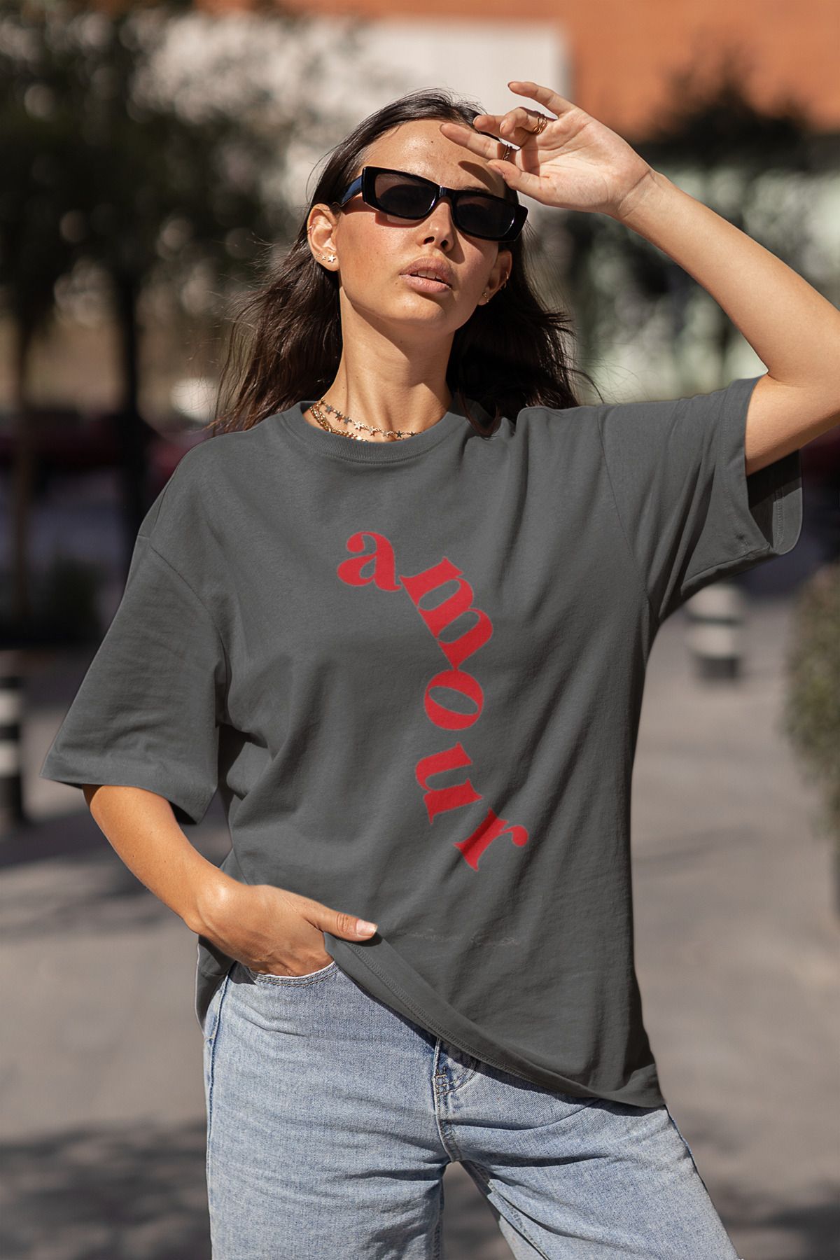 Serbella Trend Amour Baskılı Oversize T-Shirt Unisex Kod P0730-J6J7Y4