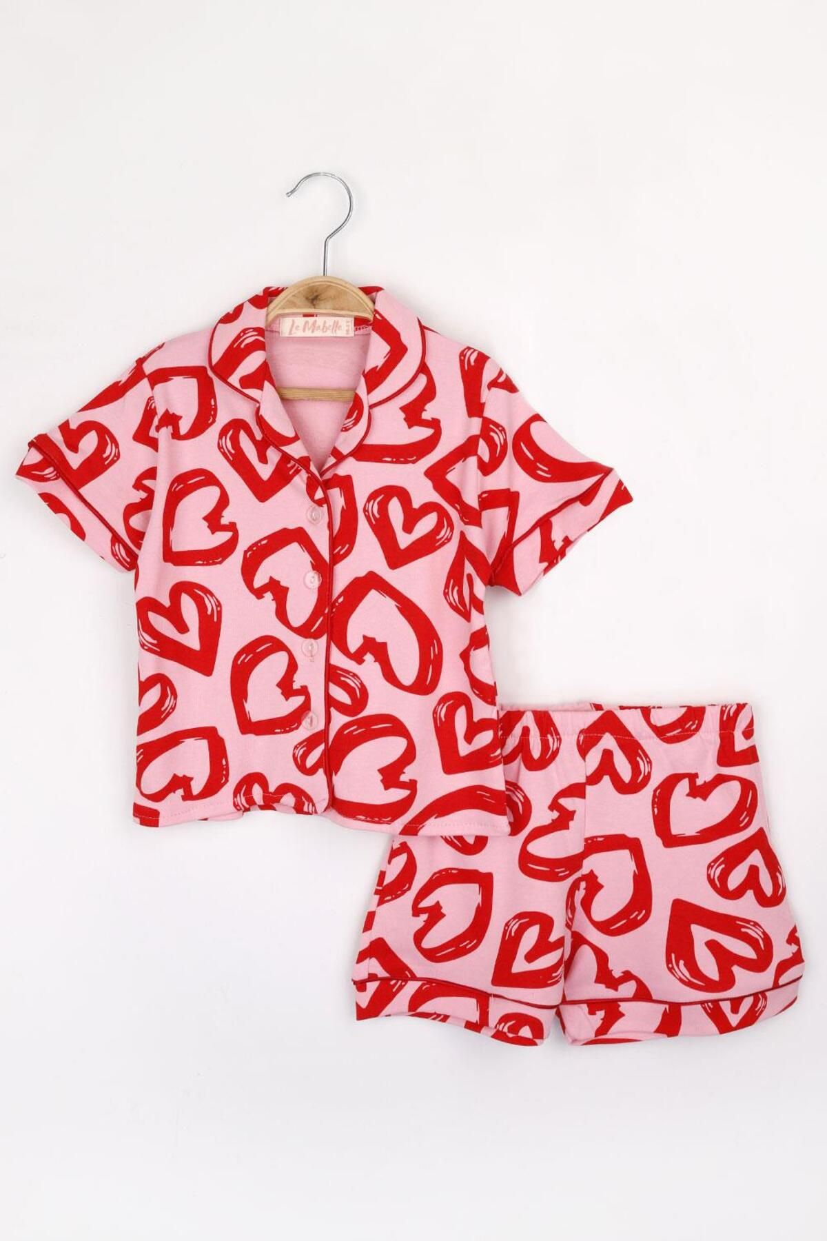 Le Mabelle Pembe Kalp Desenli Penye Kız Çocuk Pijama Takımı