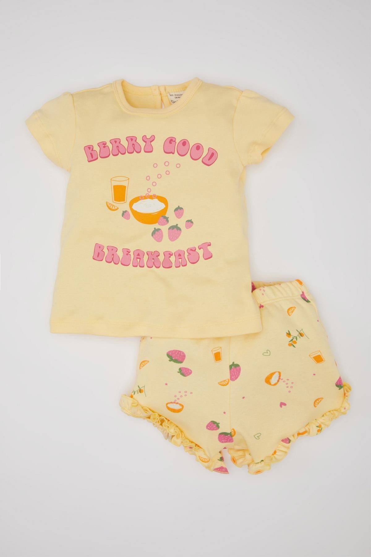 Defacto Kız Bebek Baskılı Kısa Kollu Şortlu Pijama Takımı C3484A524HS