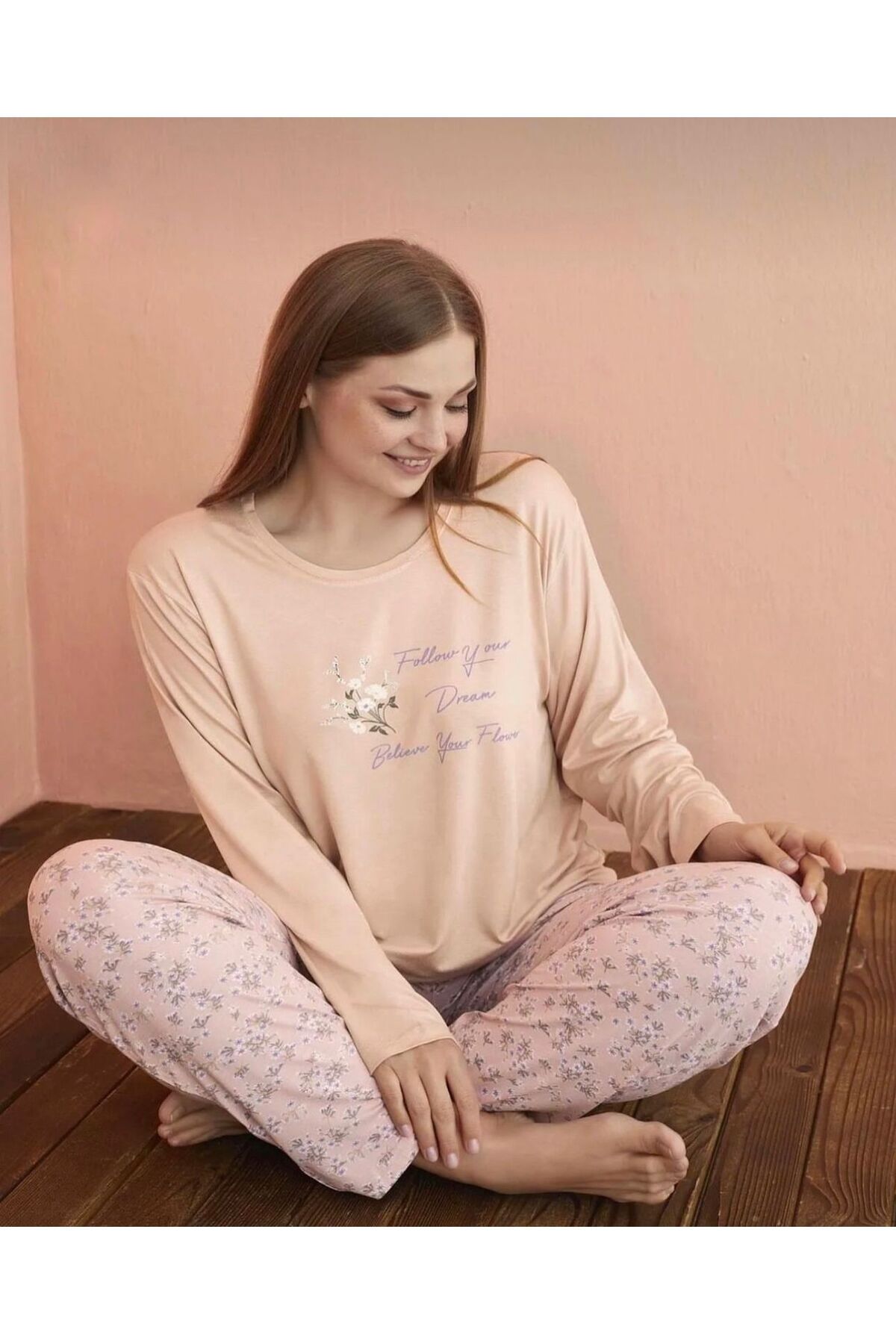 İpek Kadın Uzun Kol Battal Beden Pijama Takımı