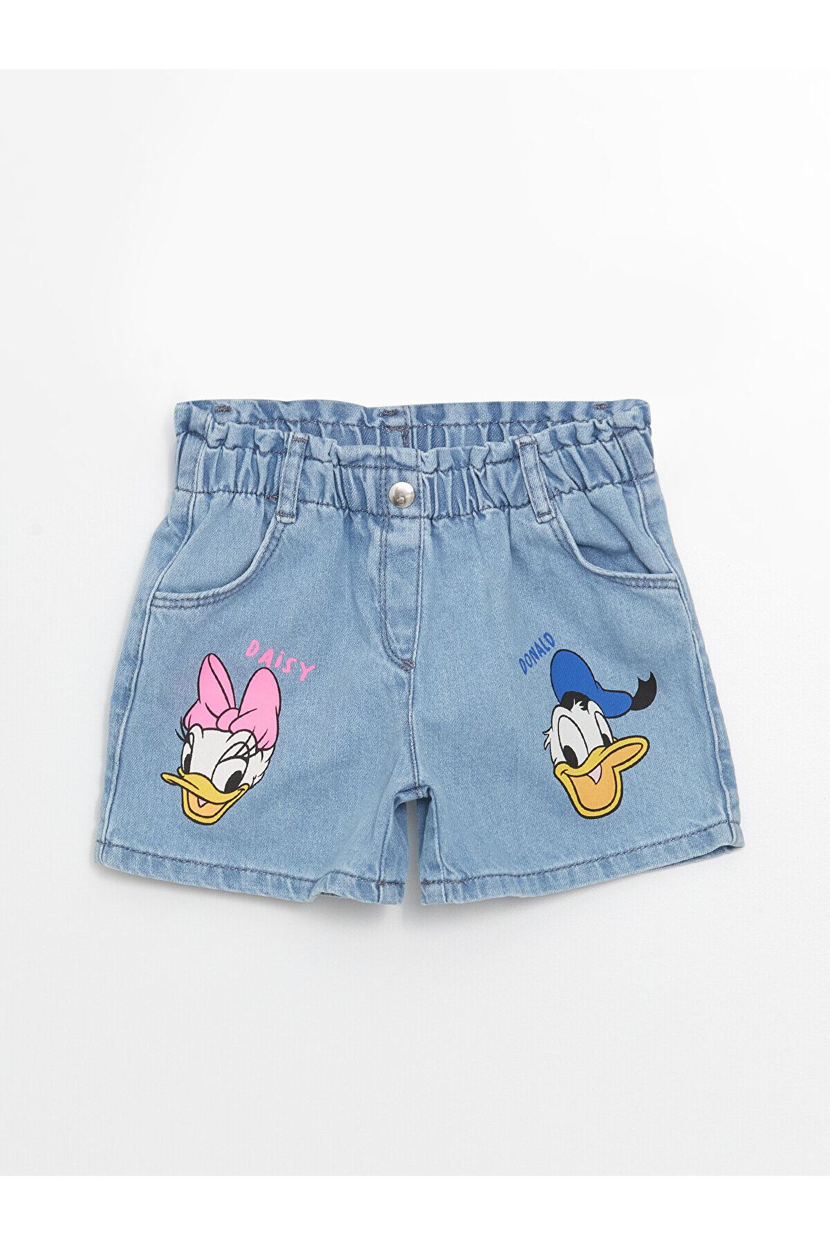 LC Waikiki Beli Lastikli Daisy Duck Baskılı Kız Bebek Jean Şort
