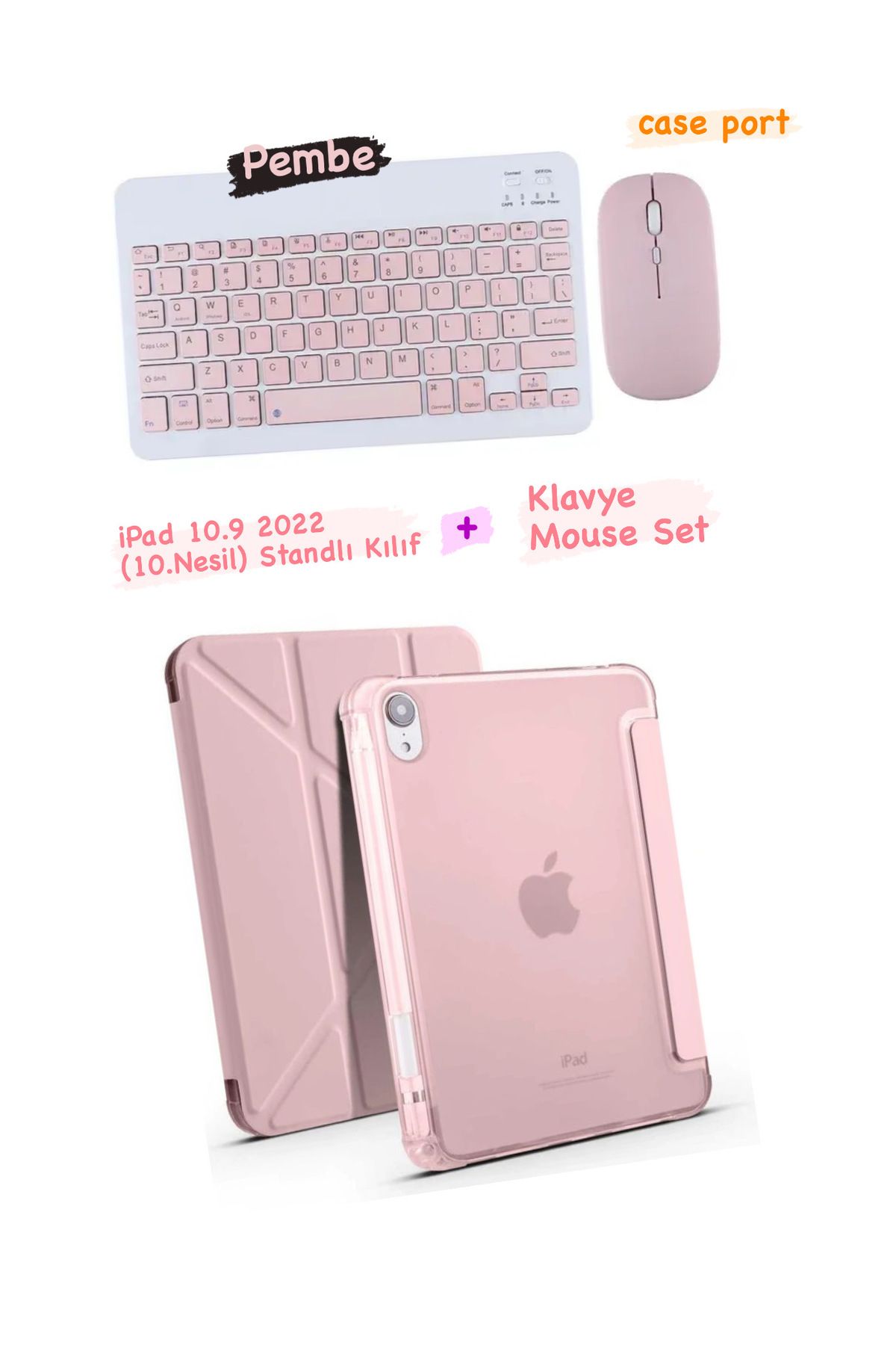 case port Ipad 10. Nesil 10.9 2022 Uyumlu Bluetooth Türkçe Q Klavyeli Mouse Kılıf