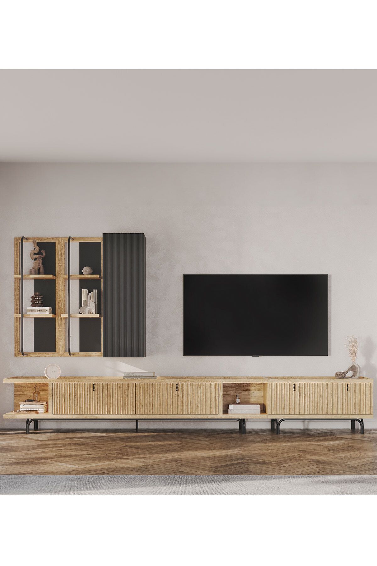 Enza Home Austin Maxi Tv Ünitesi, 350x45 cm - Açık Meşe