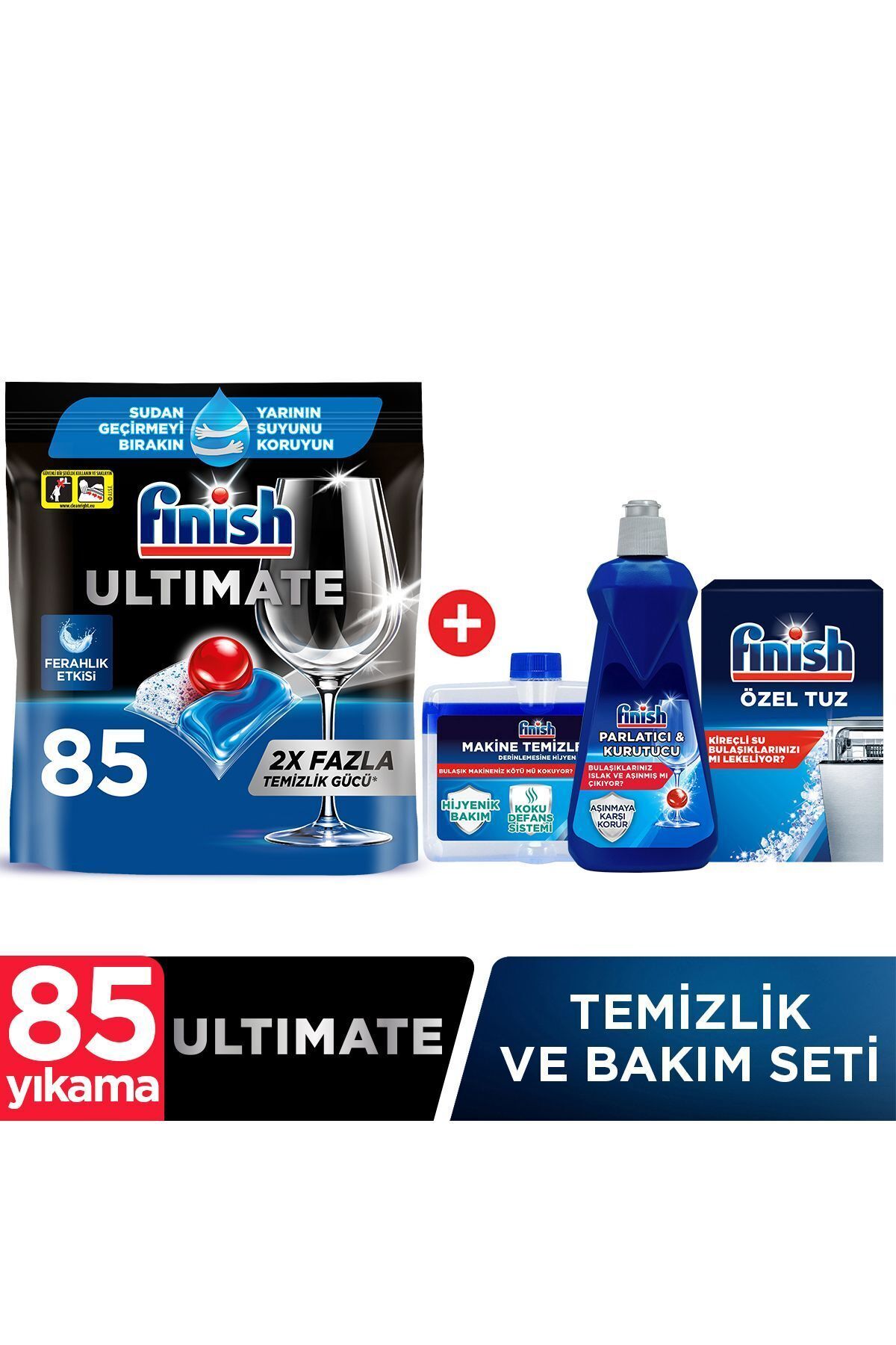 Finish Ultimate 85 Kapsül Bulaşık Makinesi Deterjanı Tableti + Temizlik ve Bakım Seti