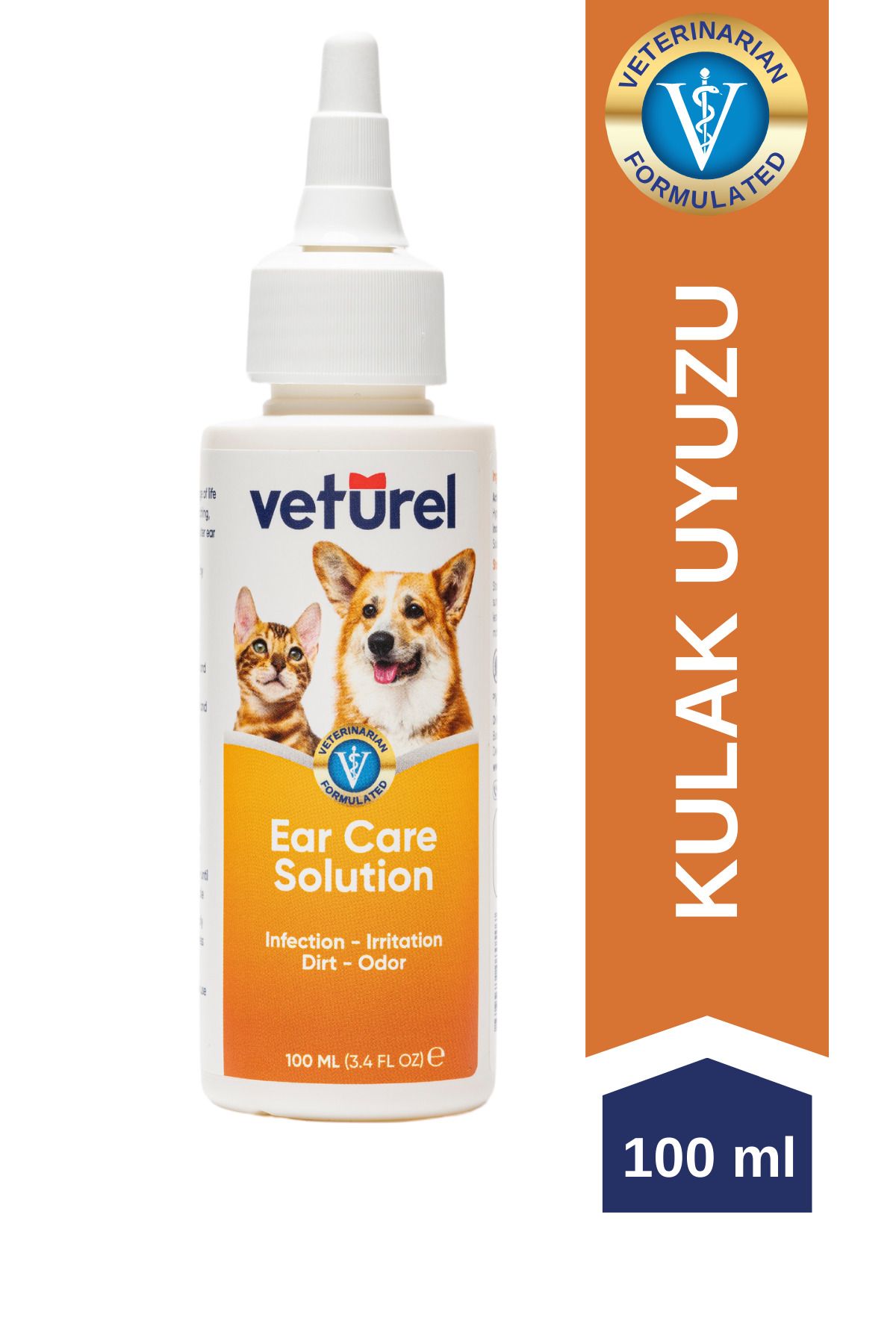 Veturel Kedi Kulak Temizleme Solüsyonu Kir Enfeksiyon Kaşıntı Köpek Kulak Uyuzu Koku Önleyici Bakım 100ml