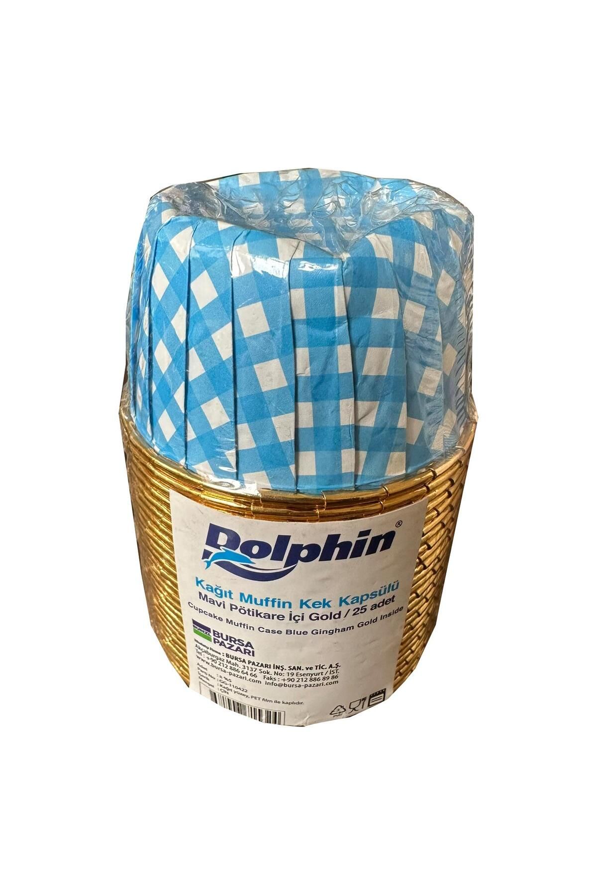 Dolphin Muffin Kağıt Karton Altın Mavi Desenli Cupcake Kek Kalıbı Kapsülü Kabı - 25 Adetlik 1 Paket