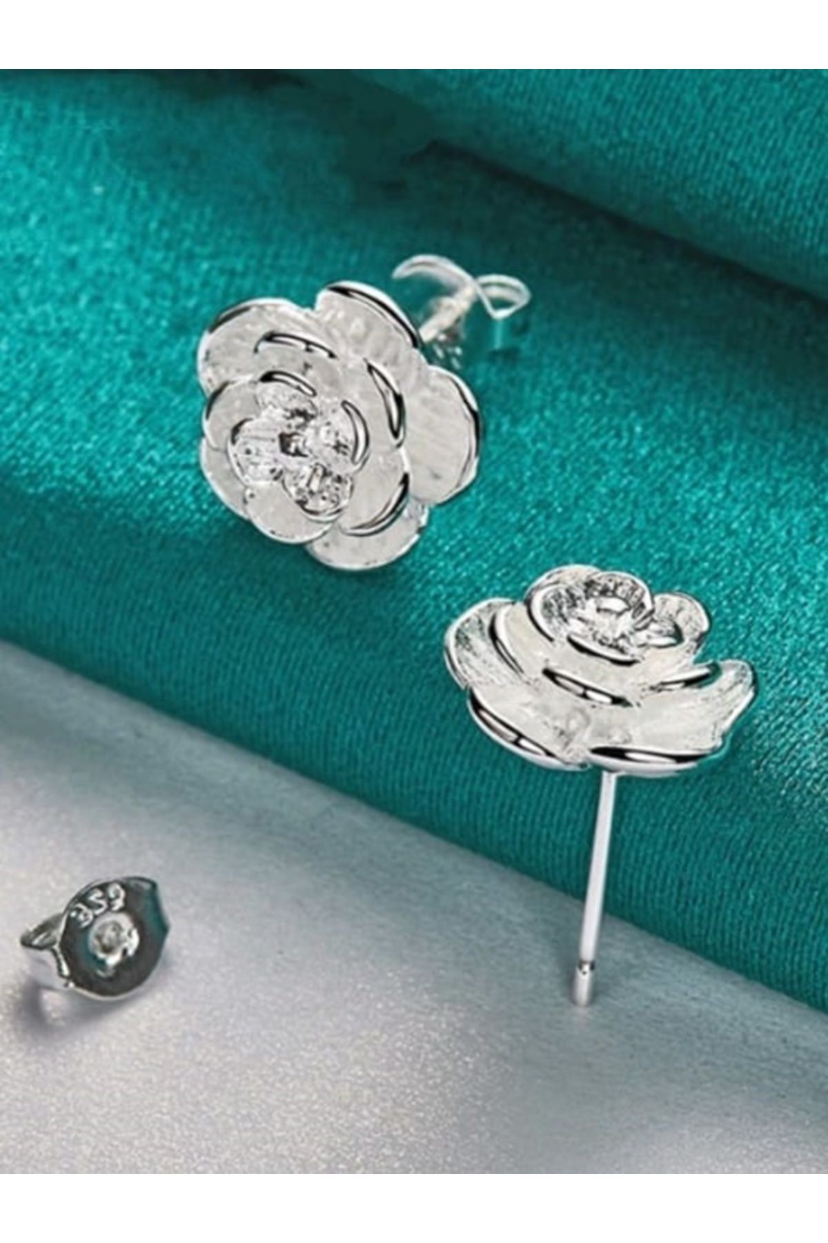 Shisa Jewel S925 gümüş gül çiçek düğme küpe(1 cm.) kadın moda düğün nişan takı.(96)