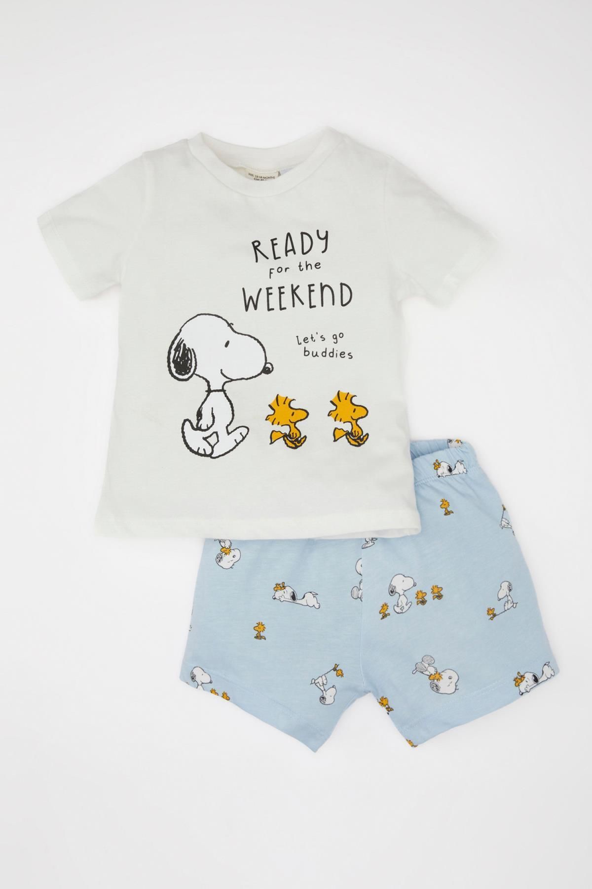 Defacto Erkek Bebek Snoopy Kısa Kollu Şortlu Penye Pijama Takımı C1823A524HS
