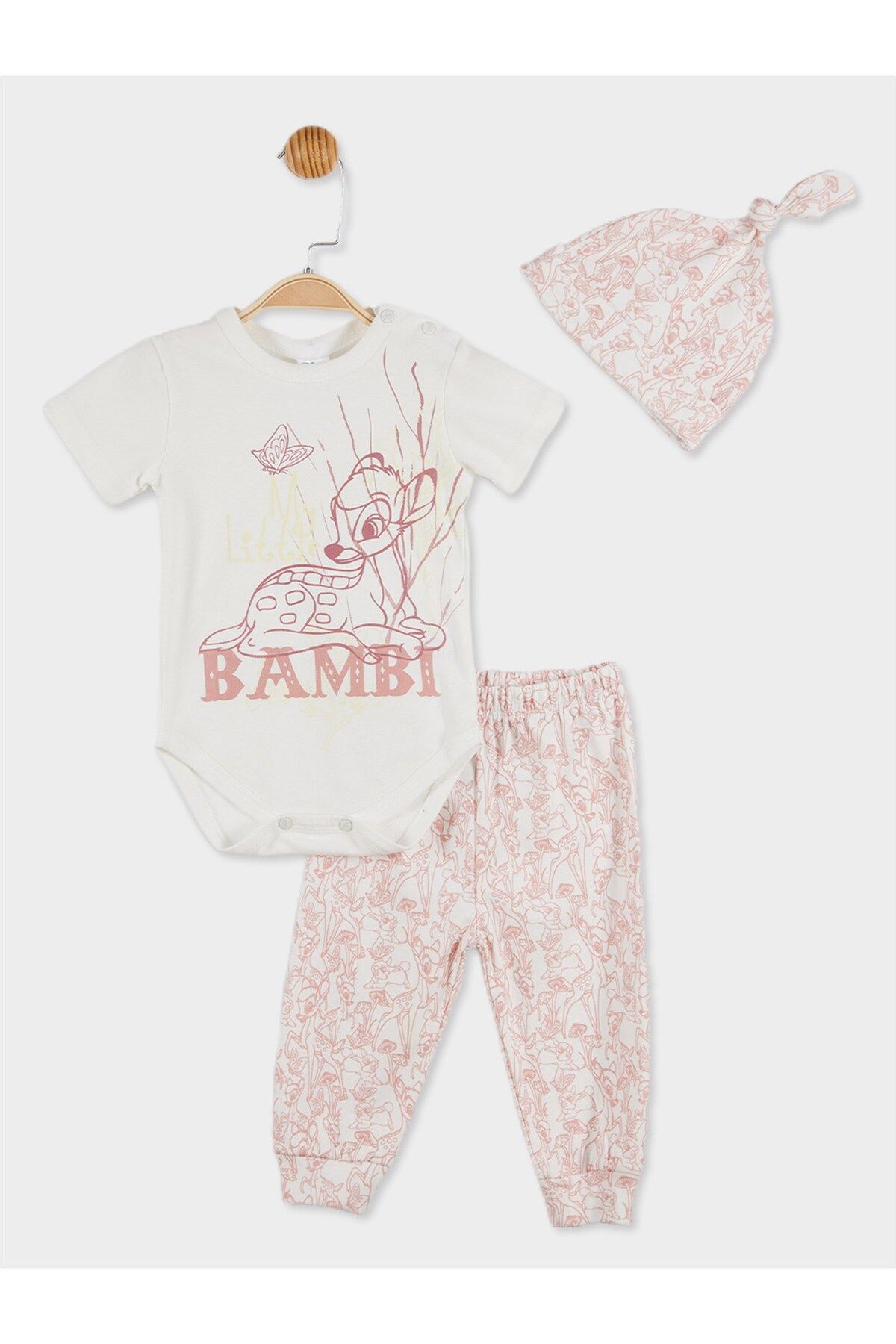 DİSNEY Bambi Lisanslı Kız Bebek Body Alt Ve Şapka 3'lü Set 20820