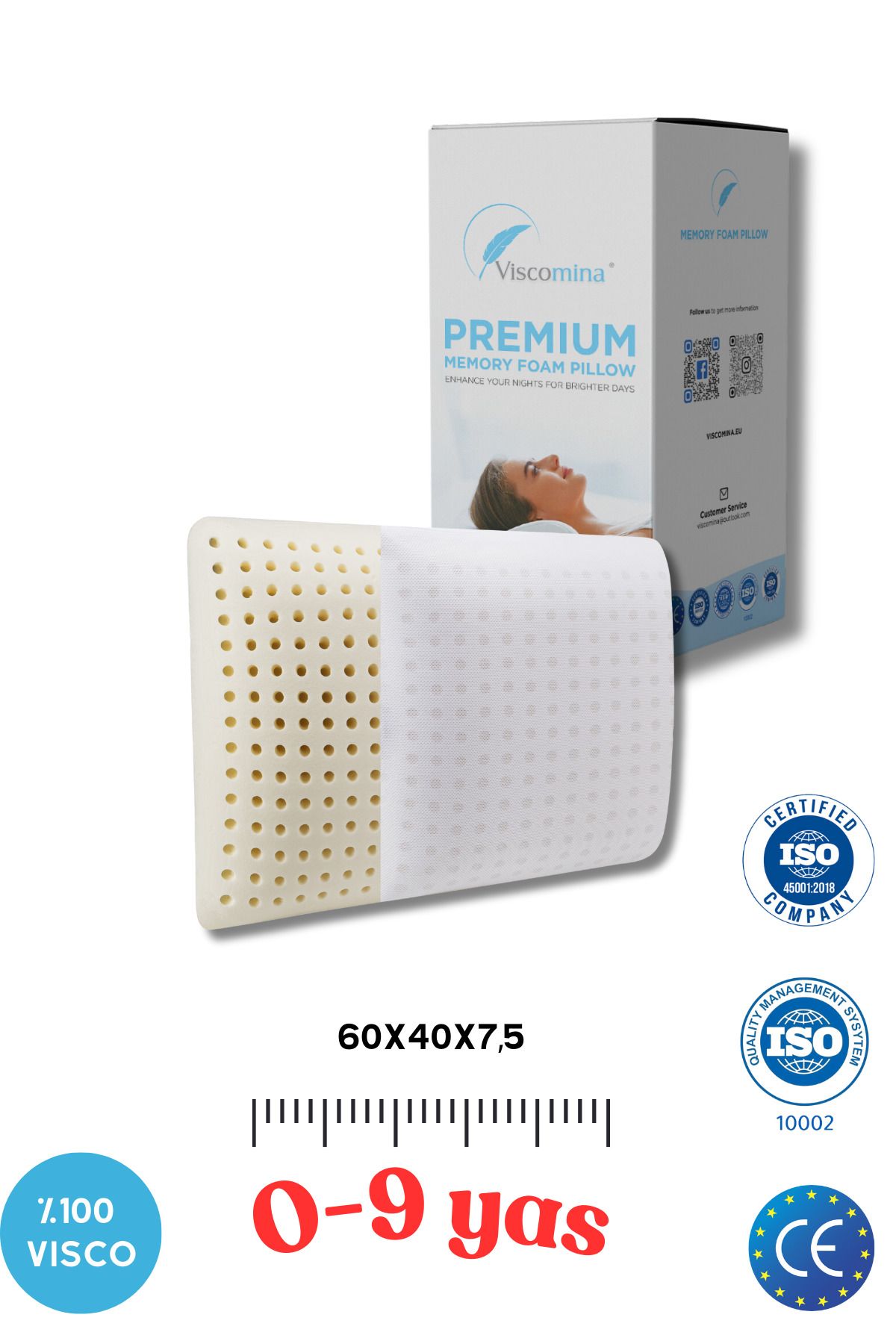 Viscomina visco ortopedik çocuk yastıgı aroma terapi visco yastık lavanta/okyonus/damla 60x40x7,5 cm
