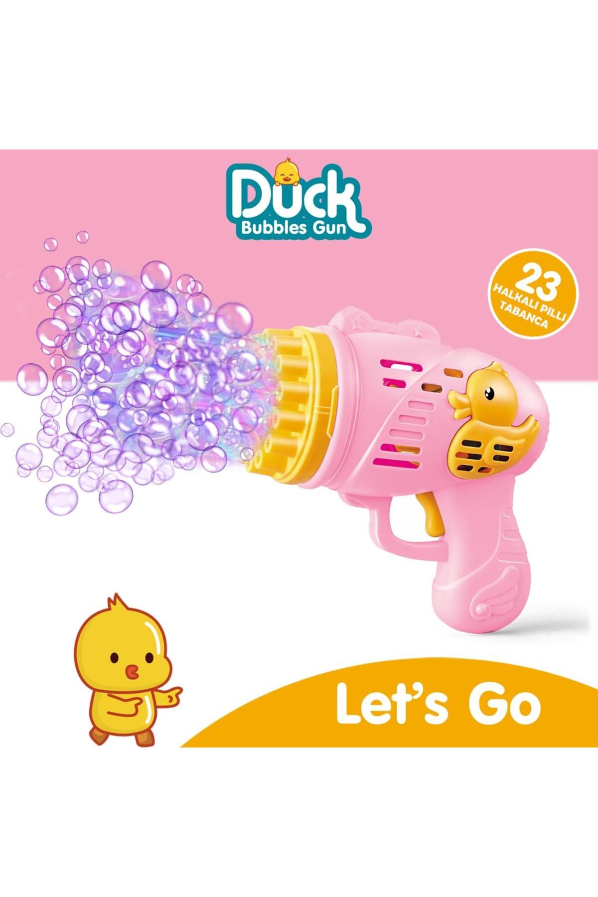 POPKONSOL Duck Pilli Köpük Atan Tabanca Oyuncak 23 Delikli Bubble Gun Pembe