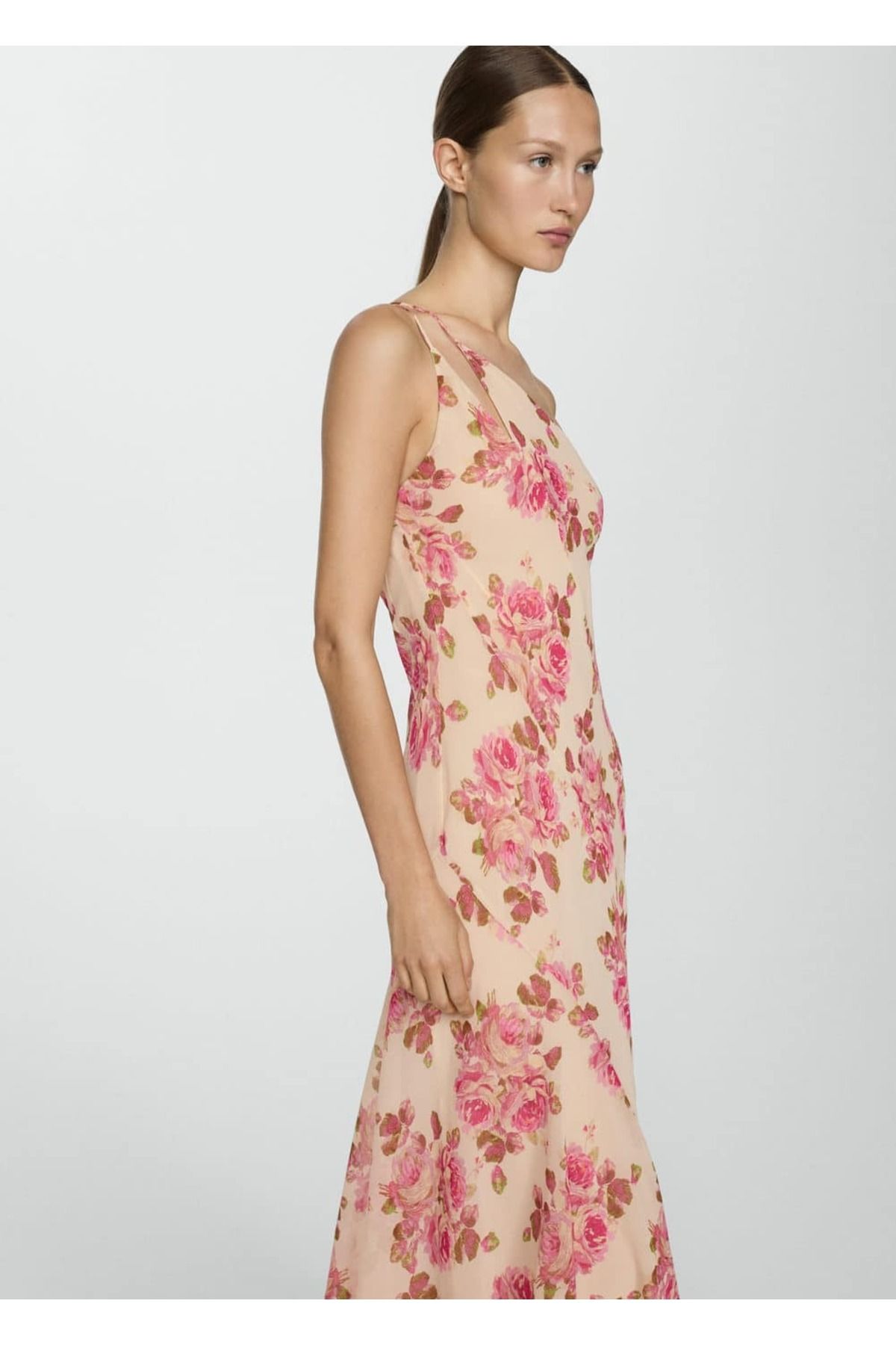 MANGO Çiçekli asimetrik elbise