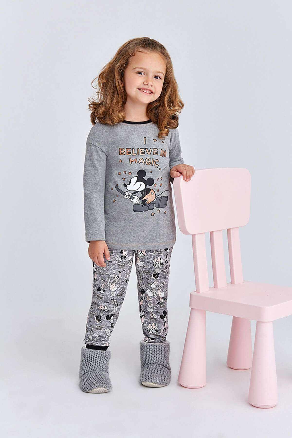 MINNIE Mickey & Minnie Mouse Lisanslı Kız Çocuk Pijama Takımı Koyu Gri
