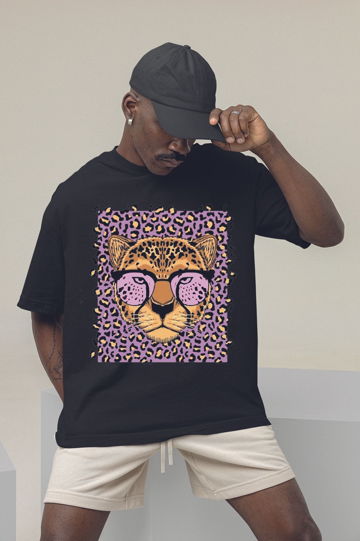 Serbella Trend Leopard Baskılı Oversize T-Shirt Unisex Kod P0730-J6J7Y4