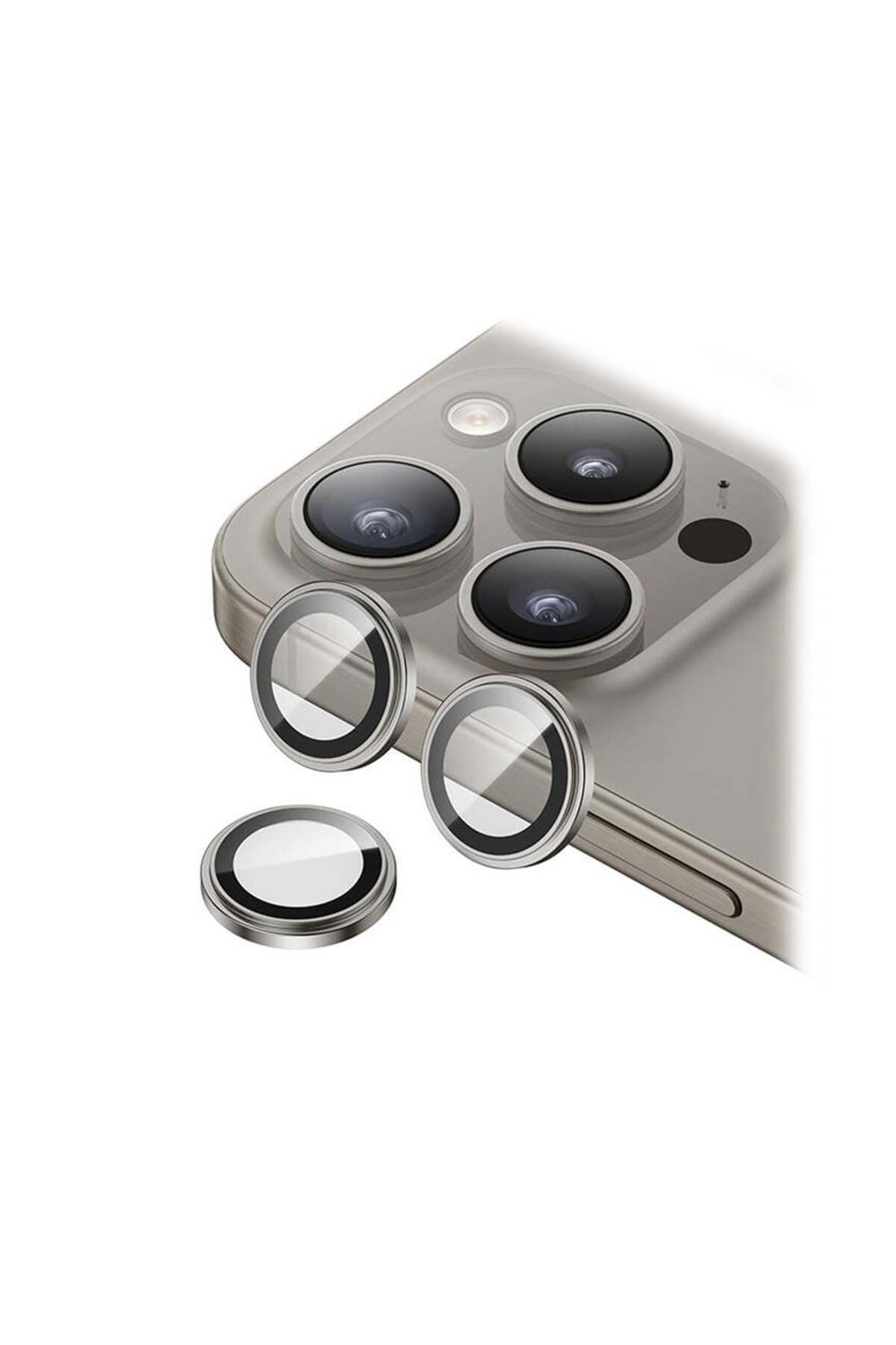Addison IP-LNS15PRO Beyaz iPhone 15 Pro/15 Pro Max Temperli Kamera Lens Koruyucu