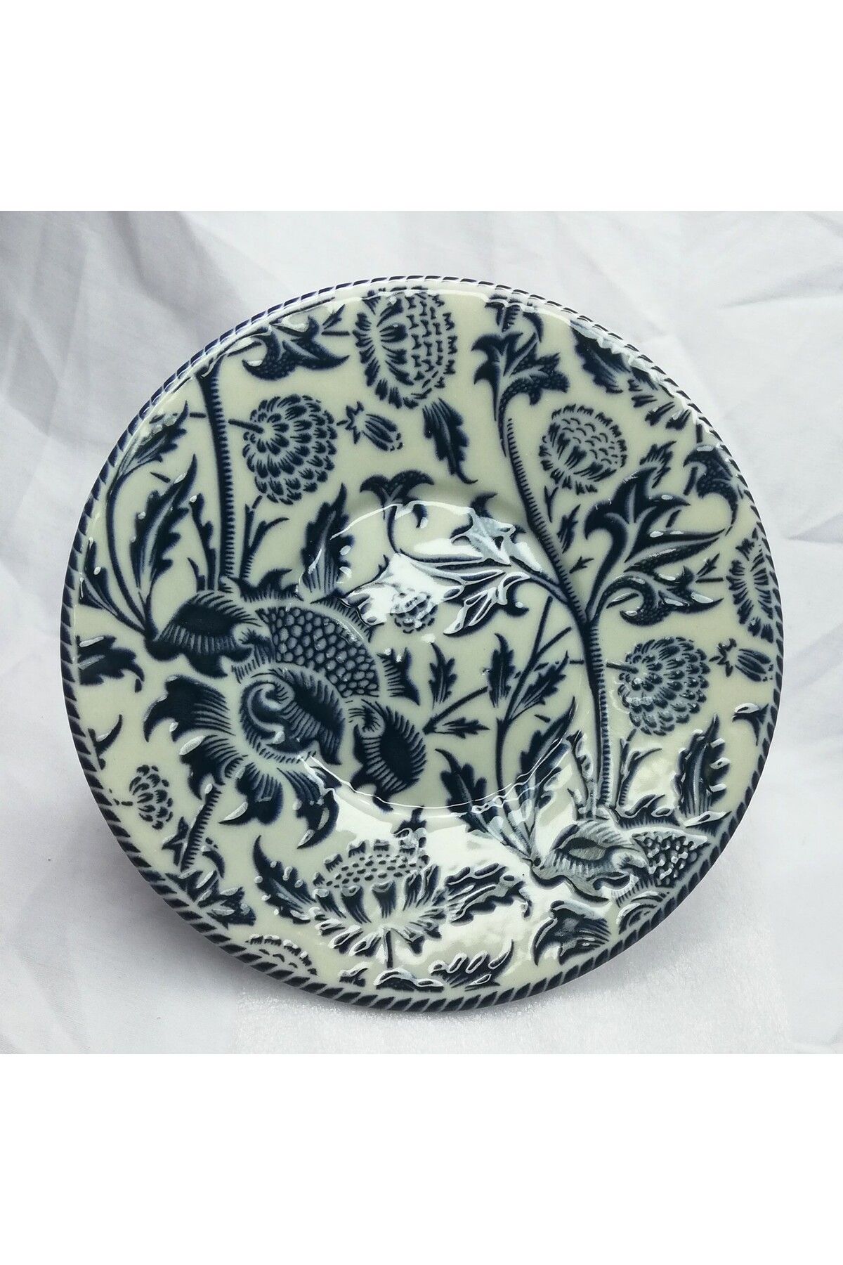 SARE Porselen Çay Tabağı Mavi Çiçek Desenli Porselen Bardak Altlığı (6'LI)