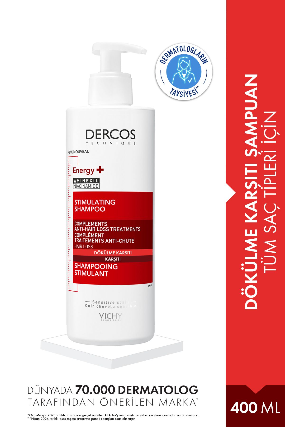 Vichy Dercos Energy+ Saç Dökülmesine Karşı Güçlendirici & Hacim Veren Şampuan 400 ML