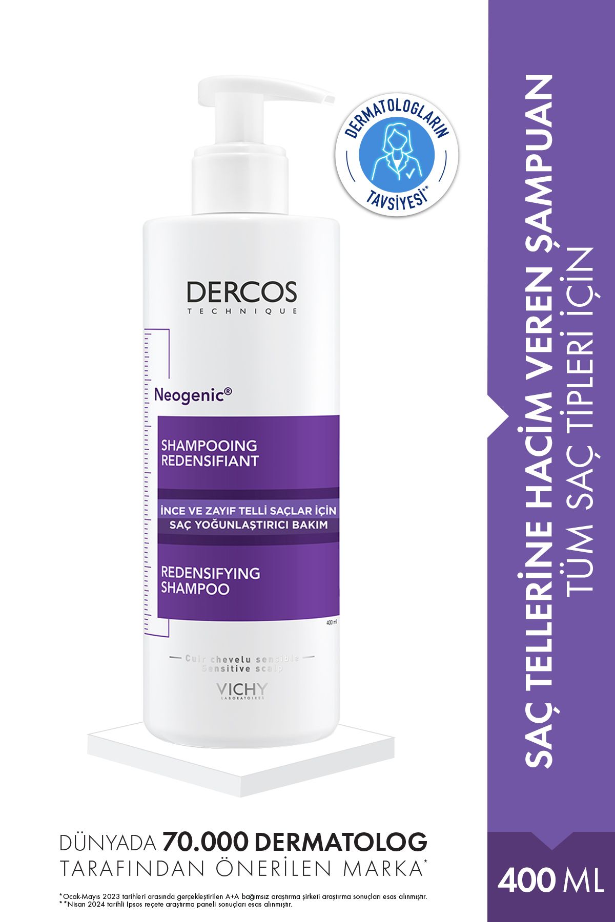 Vichy Dercos Neogenic İnce Telli Saçlar için Yoğunlaştırıcı ve Hacim Veren Bakım Şampuanı 400 ML