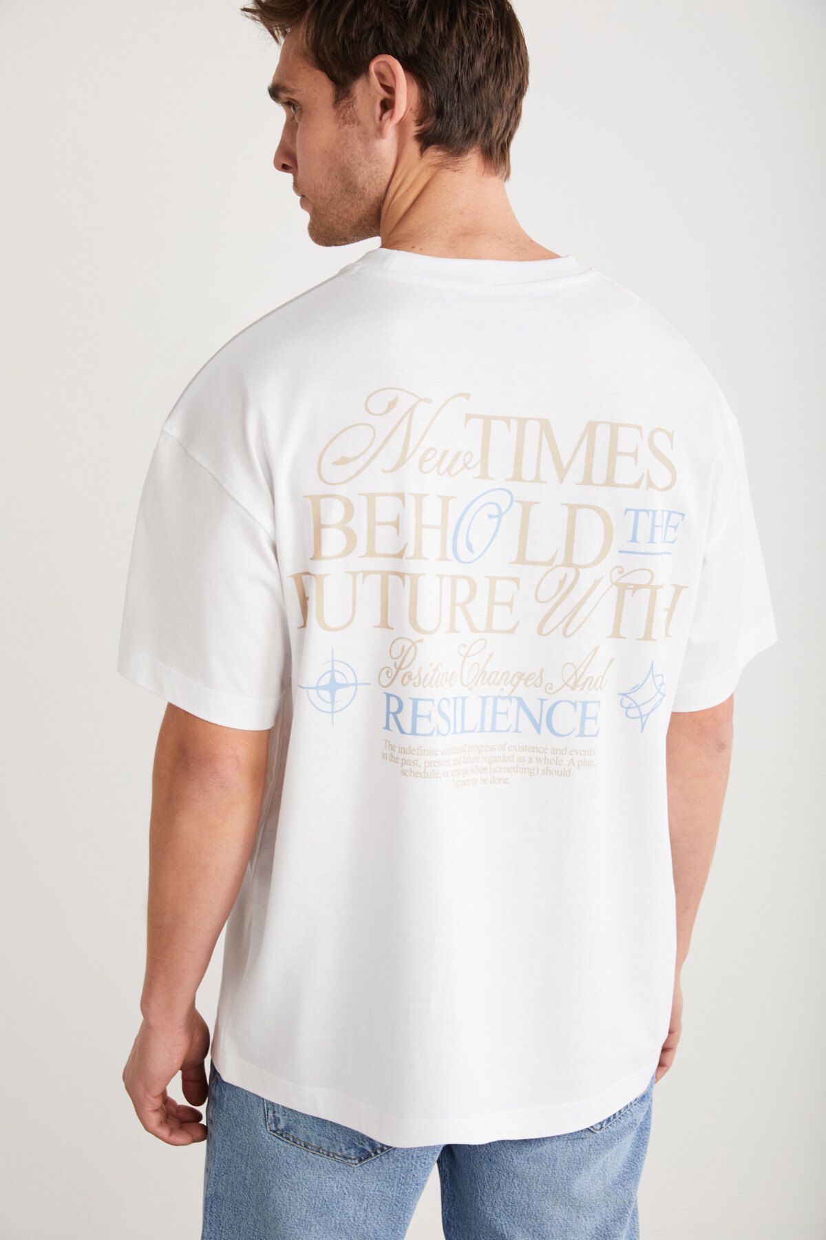 GRIMELANGE COLIBRI Erkek %100 Pamuklu Önü Ve Arkası Baskılı Kısa Kollu Oversize Beyaz T-Shirt