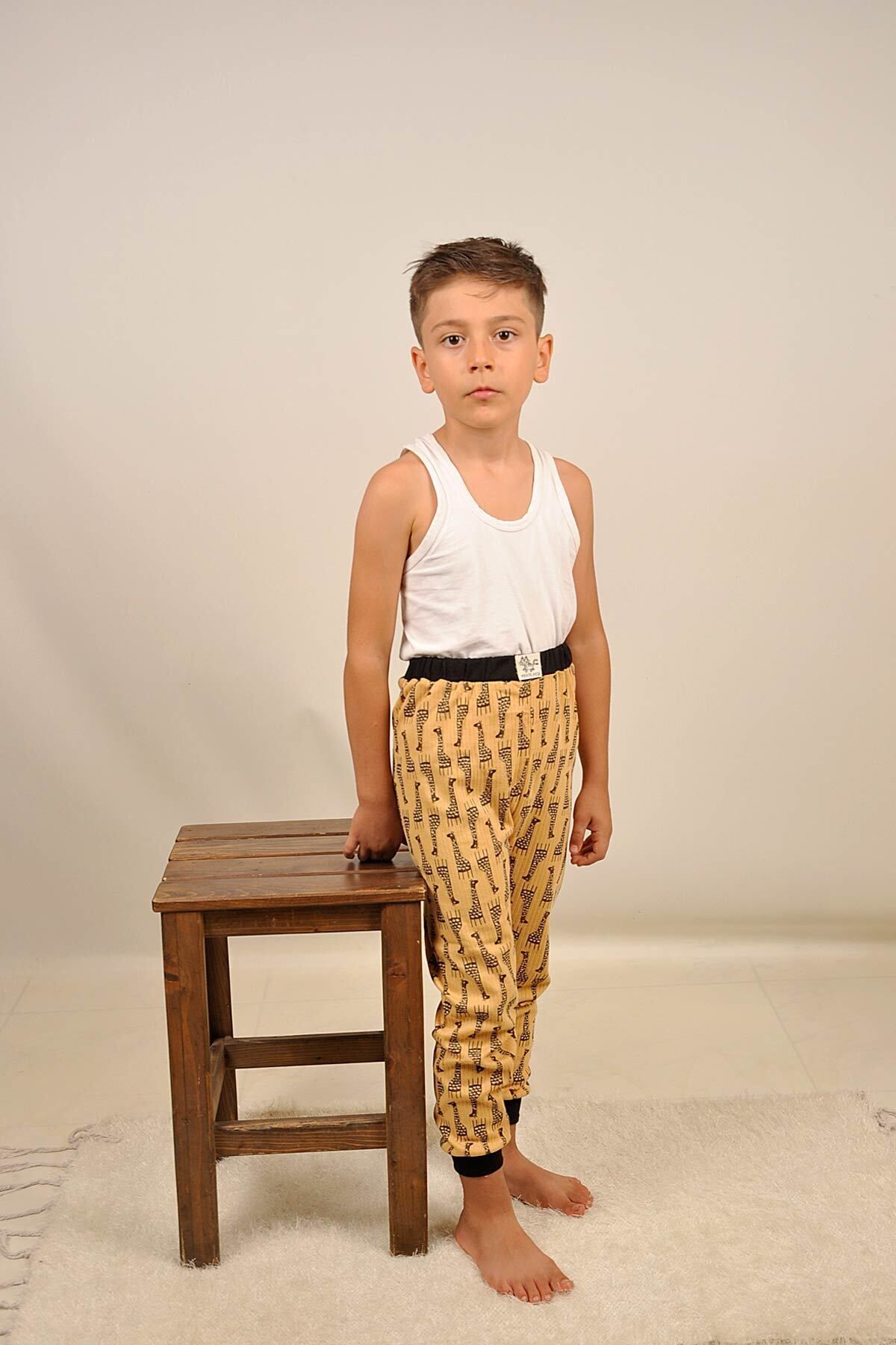 Peki Çocuk 5 Al 4 Öde Raporlu Yumusak Pamuklu Genis Kalip Zürafa Baskili Pijama Pantolonu Tek Alt 14898