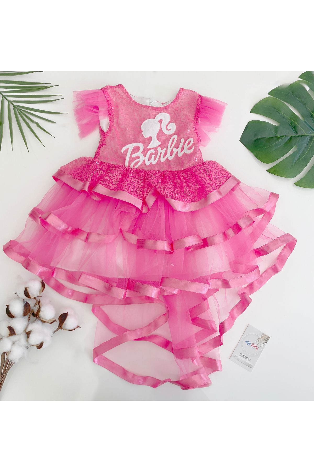 Jaju Baby Pembe Renk Üzeri Pullu Barbie Tütü Etekli Elbise