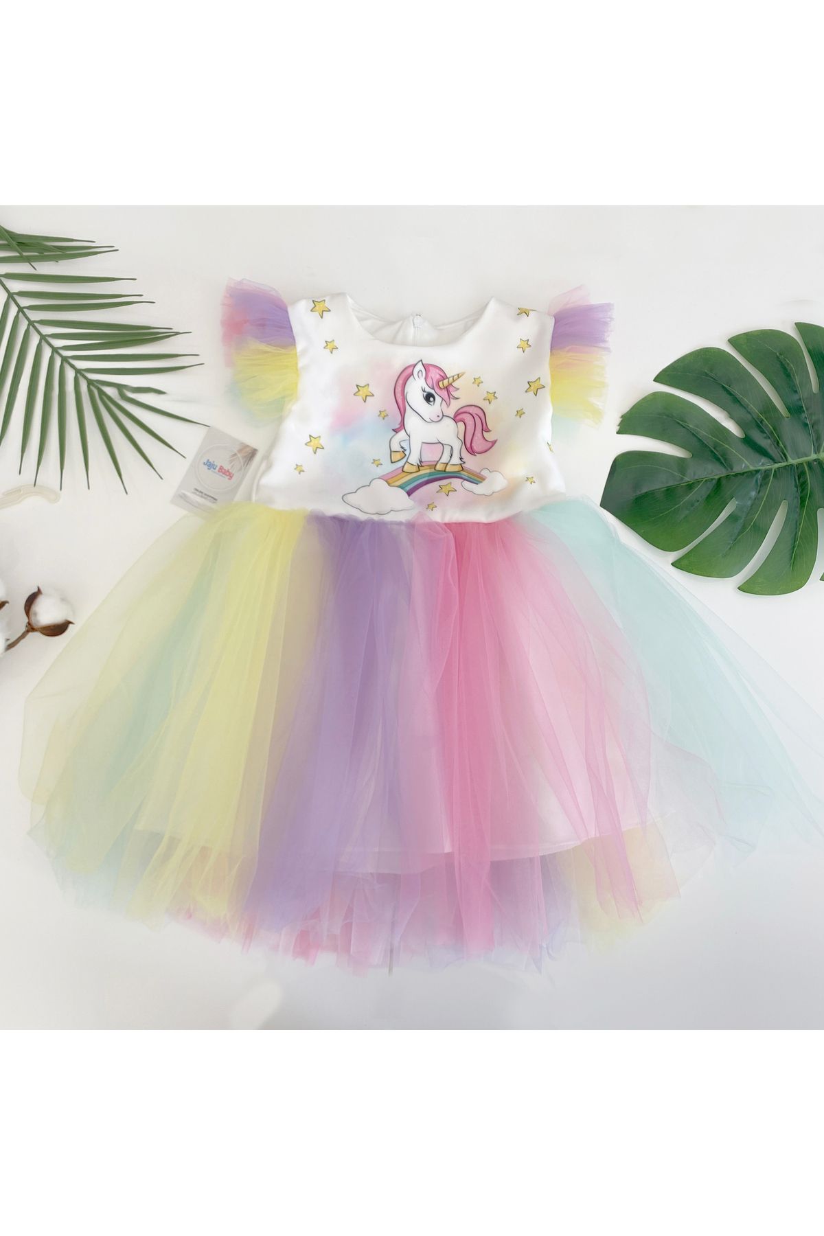 Jaju Baby Kız Çocuk Unicorn Desenli Tütü Etekli Elbise