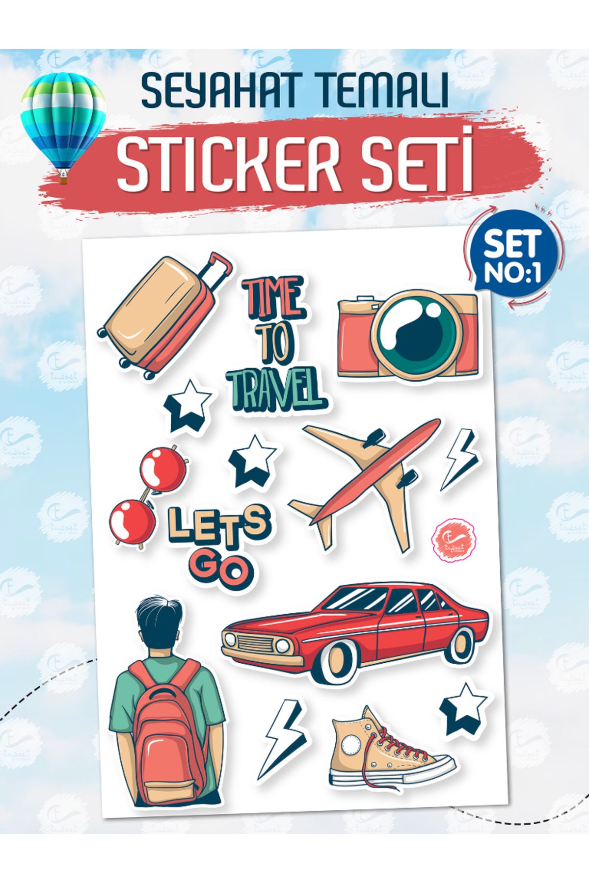 TUĞSET ETİKET Seyahat Temalı Bavul Sticker Etiket Çıkartma S1 (Laptop Tablet Suluk Telefon Valiz Defter Kitap)-T96