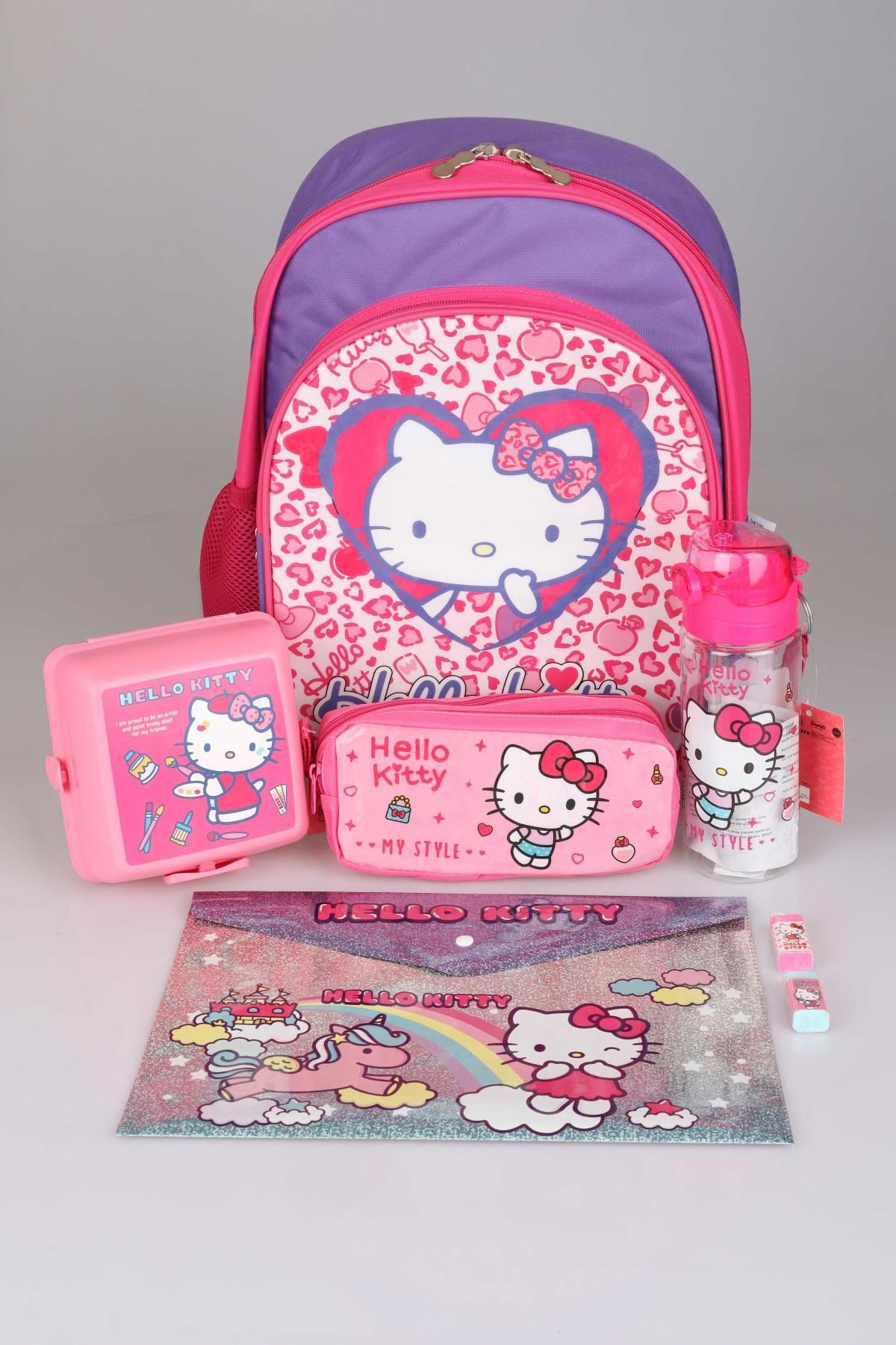 Hello Kitty Lisanslı Ilk Ve Orta Öğretim Çantası,beslenme Kabı ,kalem Çantası,trıtan Matara Kırtasiy