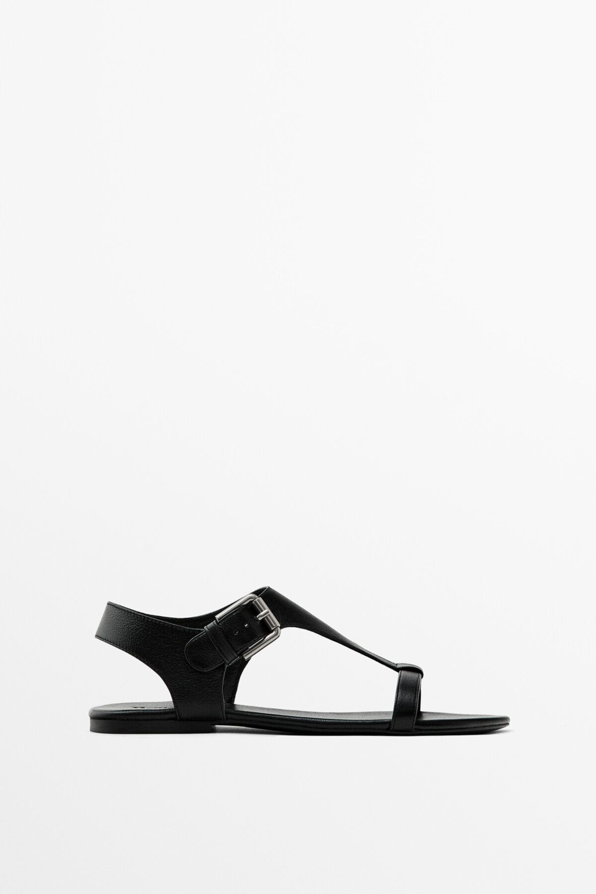 Massimo Dutti Tokalı düz deri sandalet