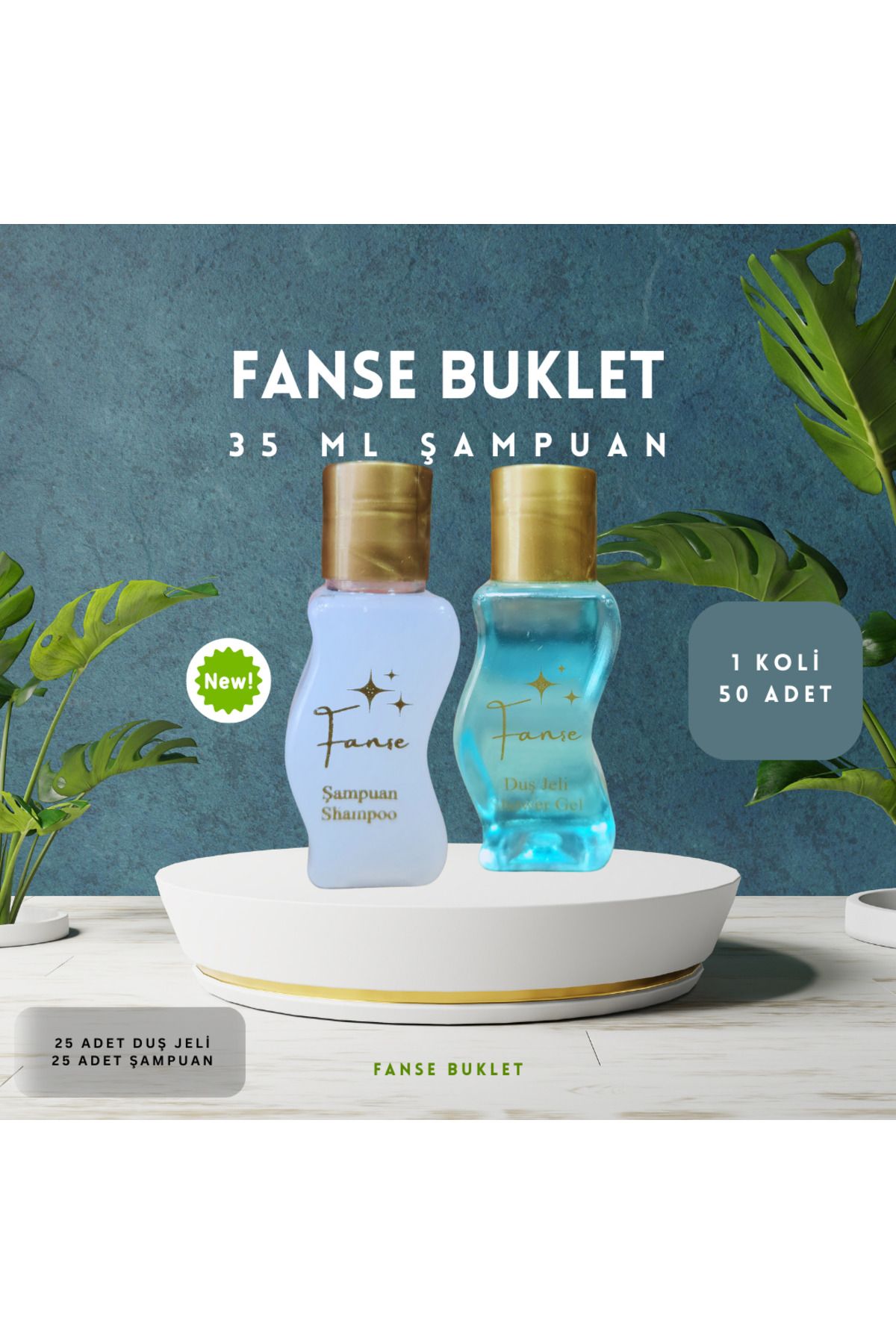 Fanse Otel Temizlik Medikal Malzemeleri TEK KULLANIMLIK OTEL BUKLET 25 ADET ŞAMPUAN S ŞİŞE 25 ADET DUŞ JELİ S ŞİŞE SET 35 ML