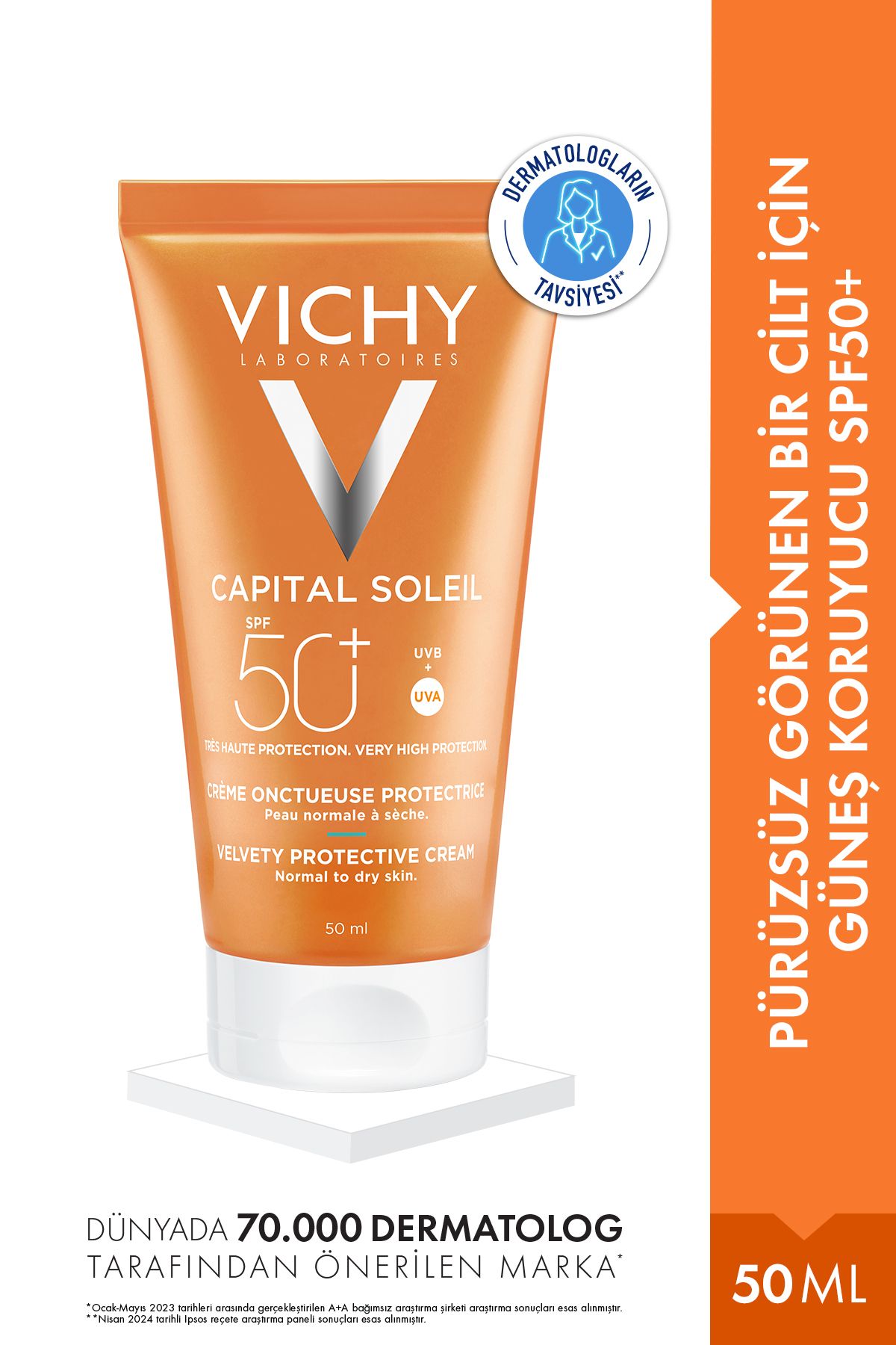 Vichy Capital Soleil Velvety Cream Çok Yüksek Korumalı Yüz Güneş Kremi Spf 50 , 50 ml