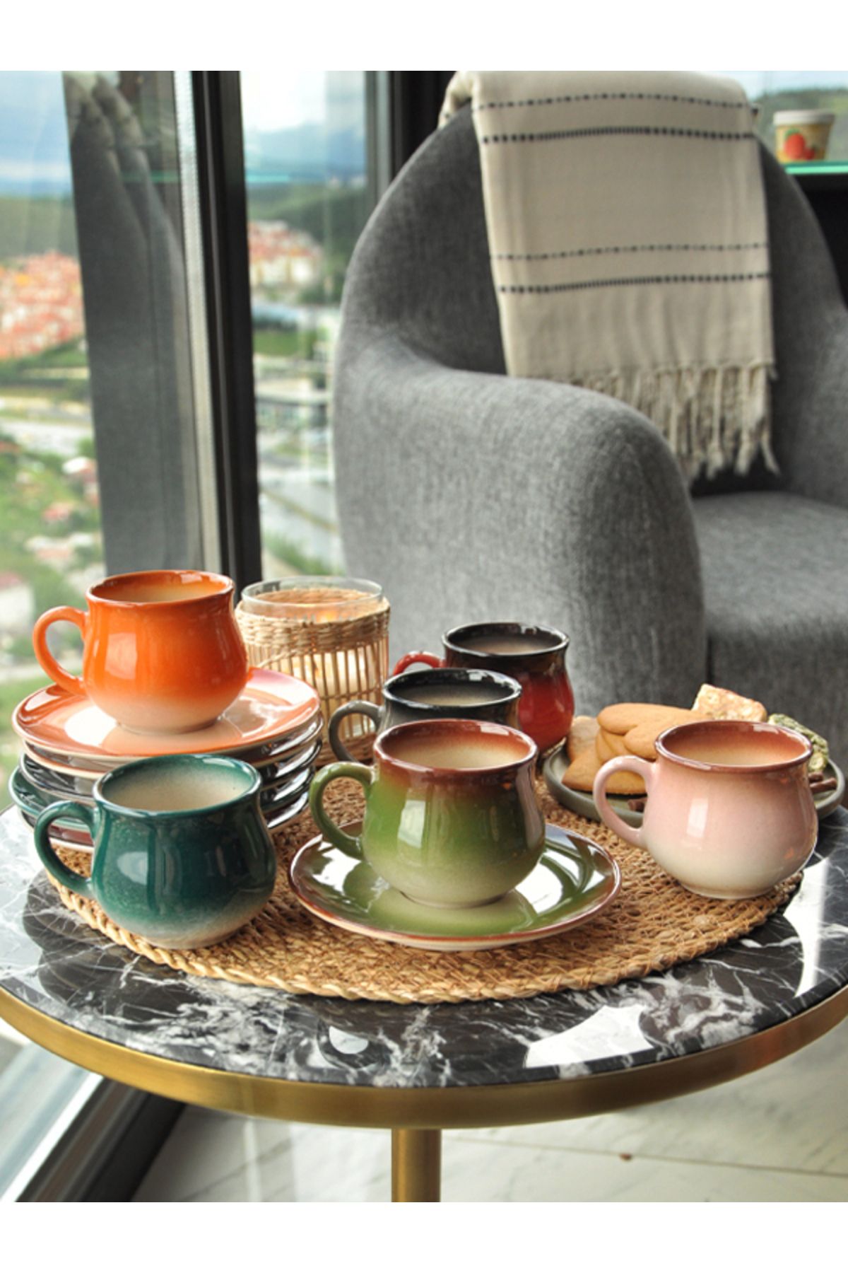 M'art Home Aydıncık Renkli 6 lı Kahve Fincan Takımı 150 Ml