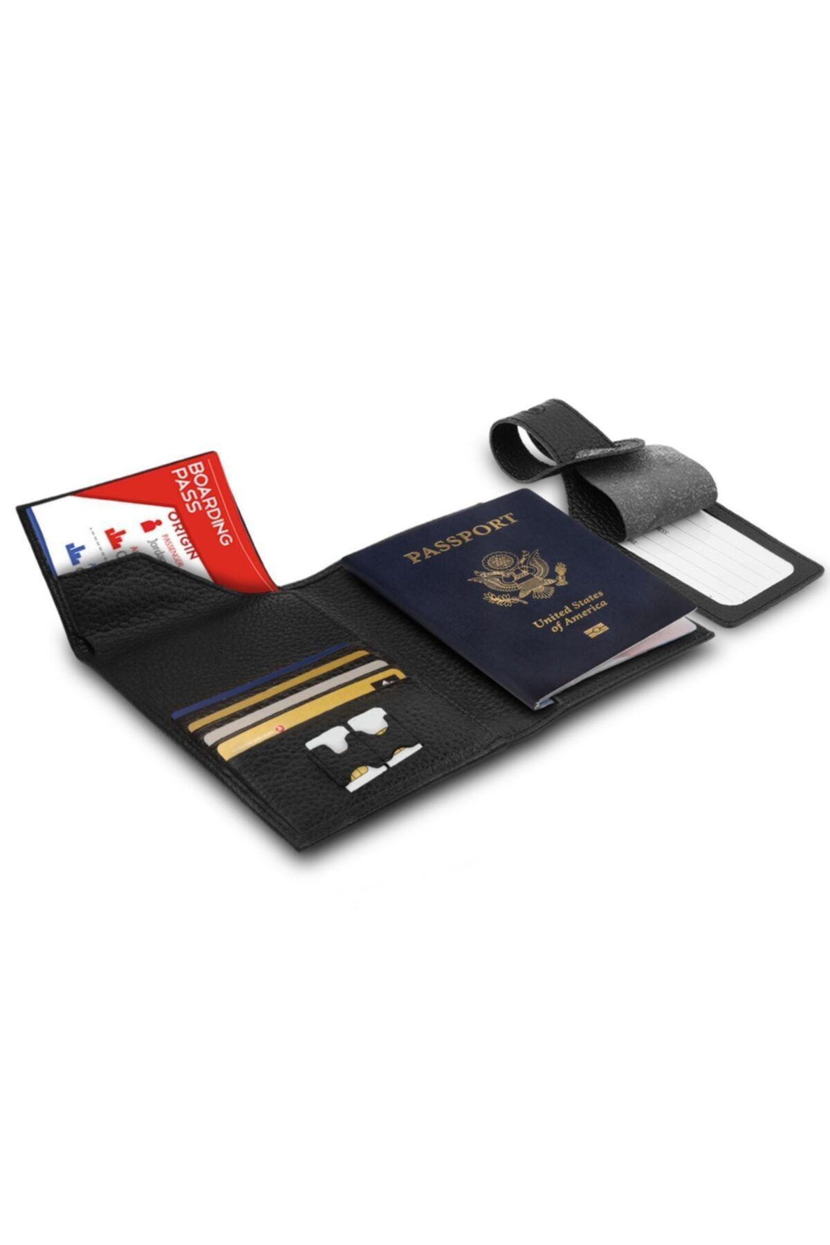 OttoAngelino Siyah Otto Angelino Hakiki Deri Pasaport Kılıfı Valiz Kimlik Etiketli Seyahat Cüzdanı