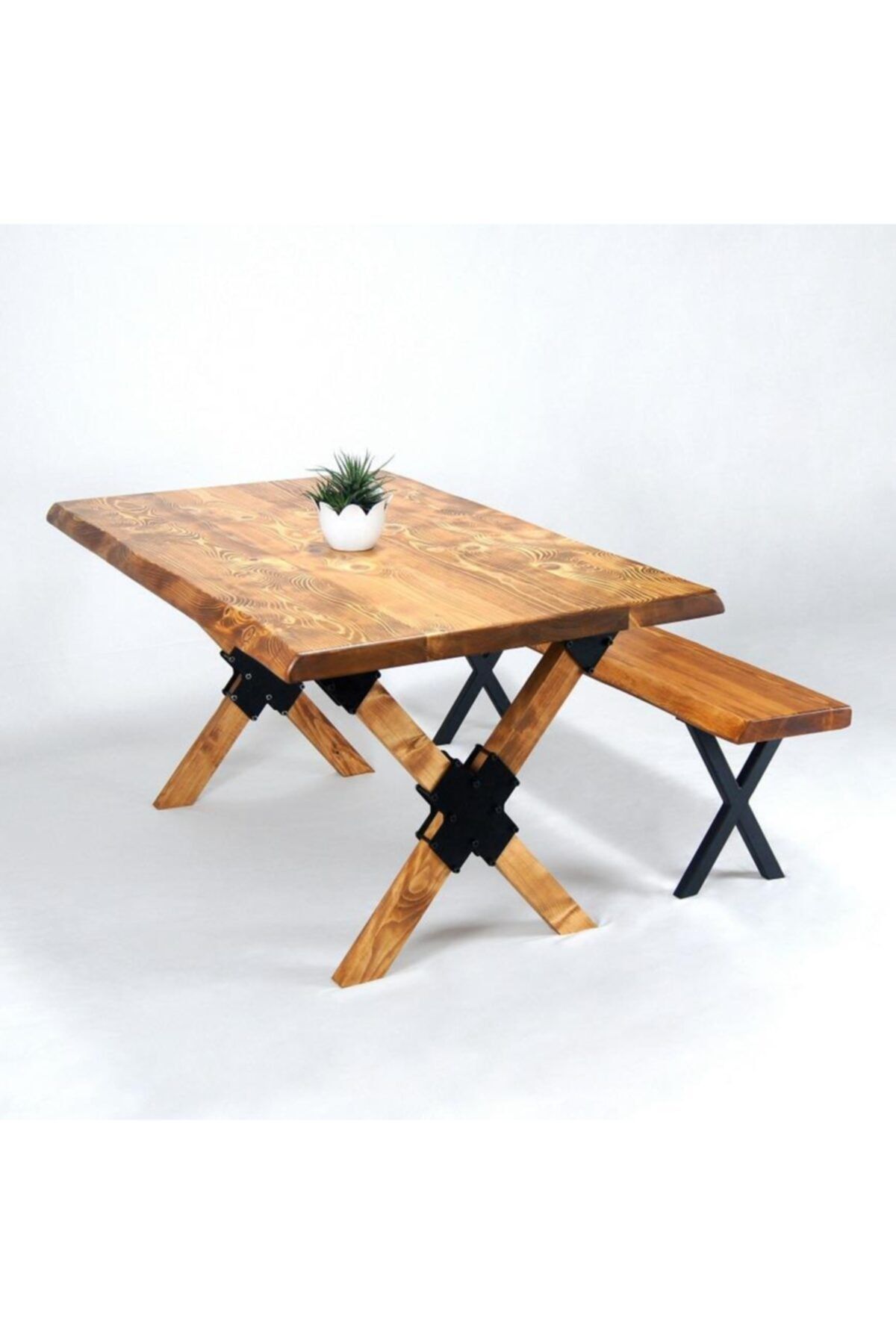 Mobenta Doğal Ağaç Masa Yemek Masası ve Bank 90 cm x 180 cm