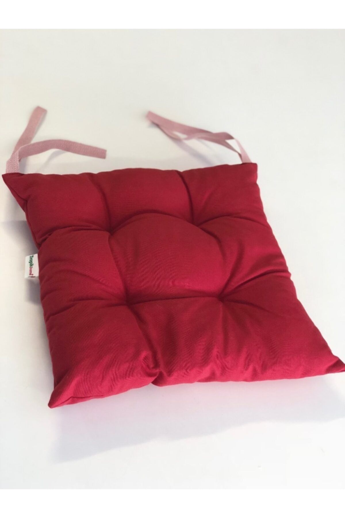 Tropikhome Kırmızı Renk Pamuklu Kumaş Pofidik 35x35 cm Kare Dekoratif Sandalye Minderi