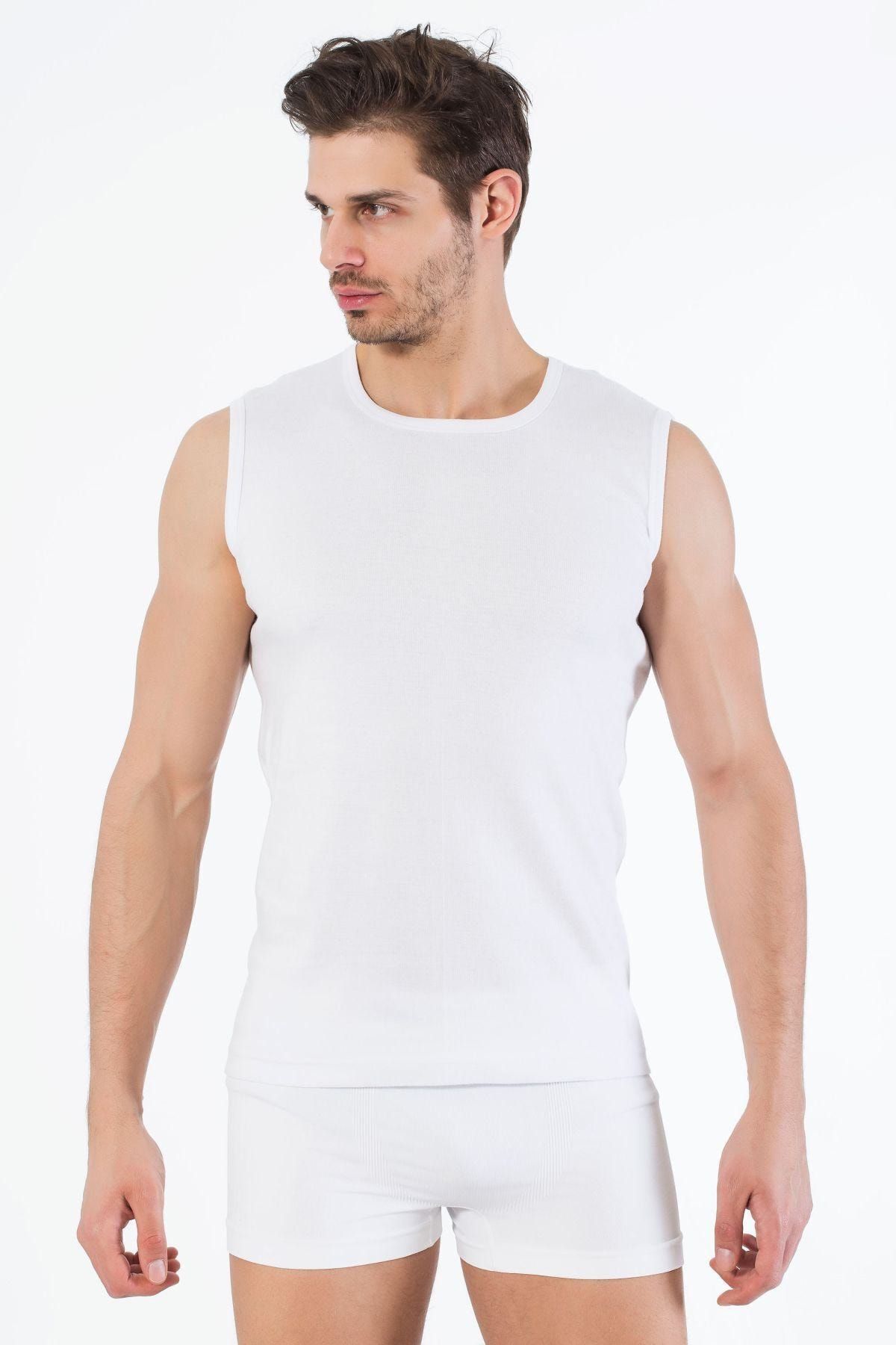 Siyah İnci Beyaz Pamuklu Yuvarlak Yaka Kolsuz T-Shirt