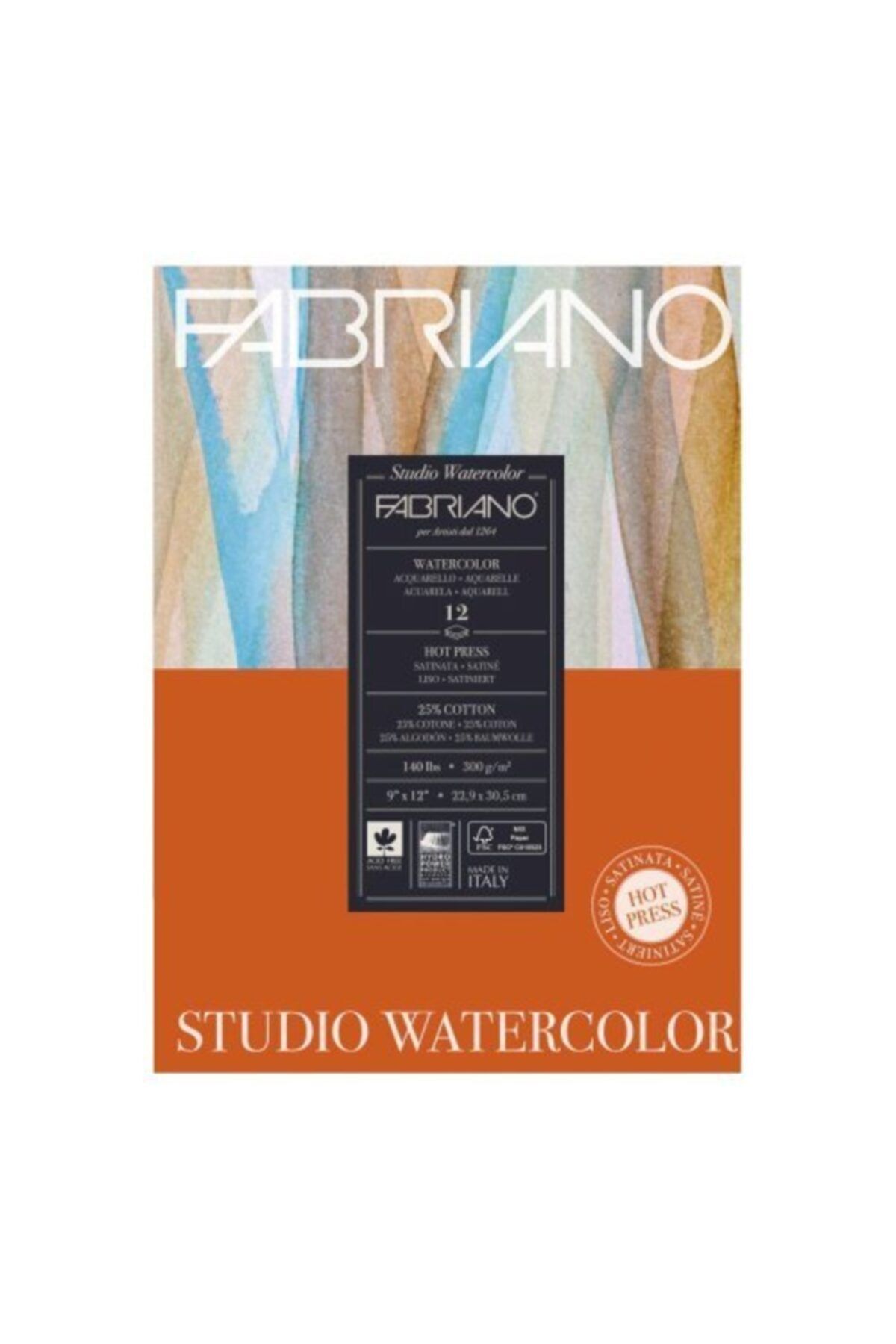 Fabriano Studio Watercolour Sulu Boya Defteri Blok Sıcak Baskı - Düz Doku 300 Gr. 23x31 Cm 50 Yaprak