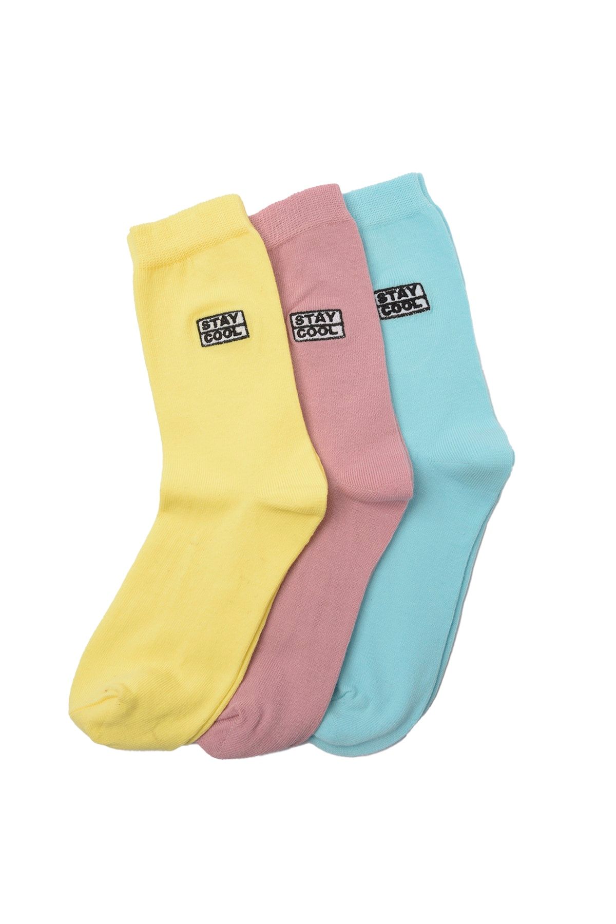 TRENDYOLMİLLA Çok Renkli Sloganlı Örme Çorap Çorap TWOSS20CO0033