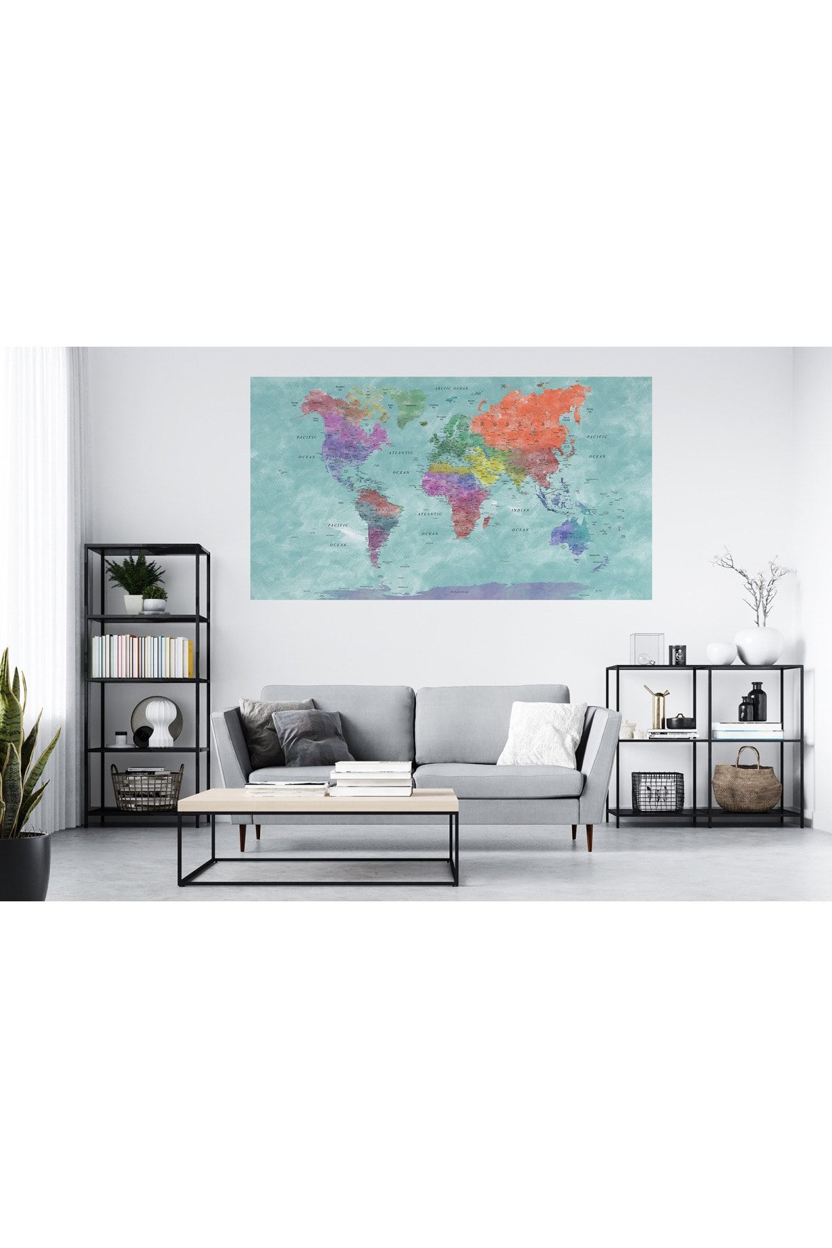 Woody Shoping Dünya Haritası Folyo Duvar Kağıdı