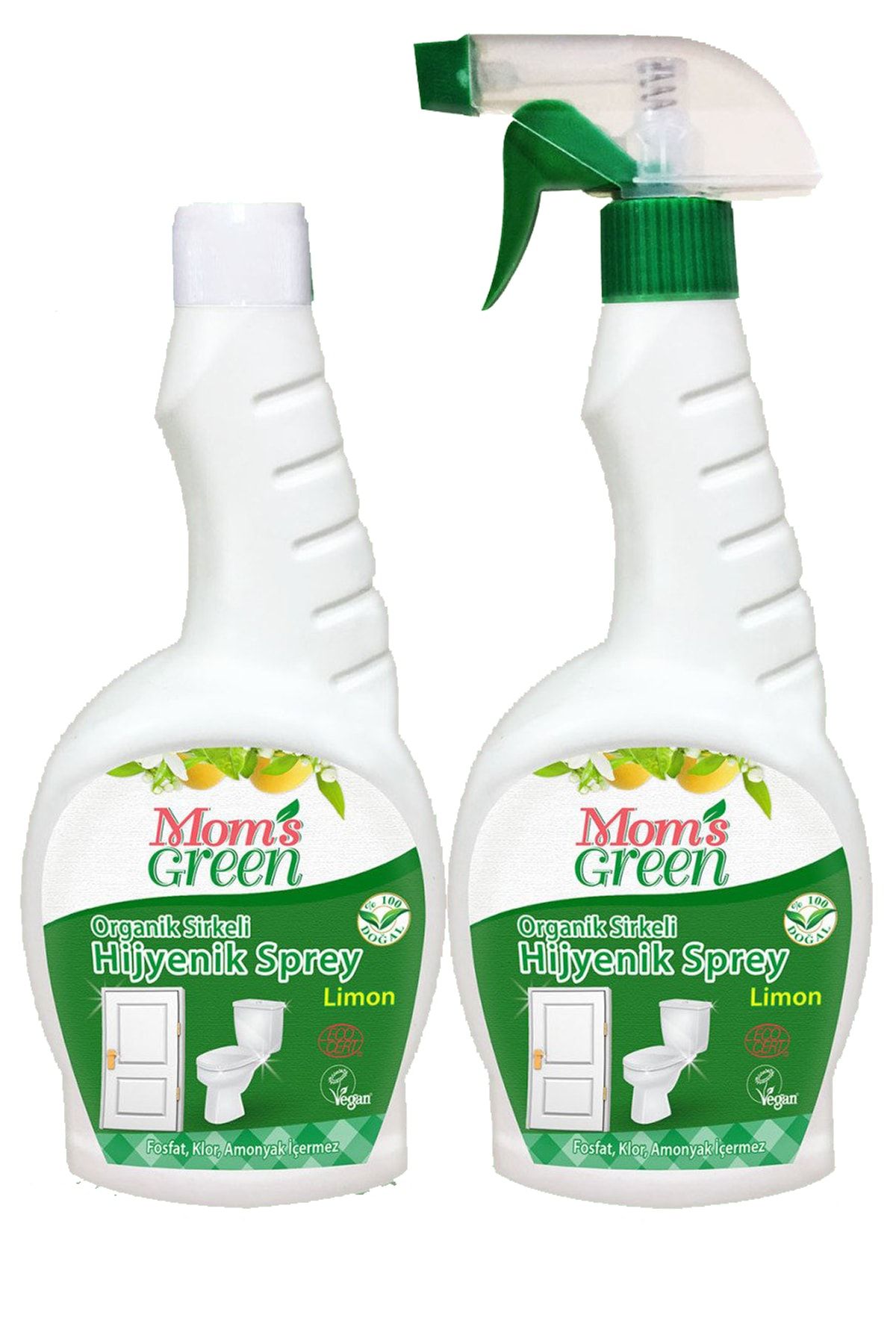 Mom's Green 2'li Set Organik Sirkeli Hijyenik Sprey Ve Yedek Şişe Limon 750 Ml